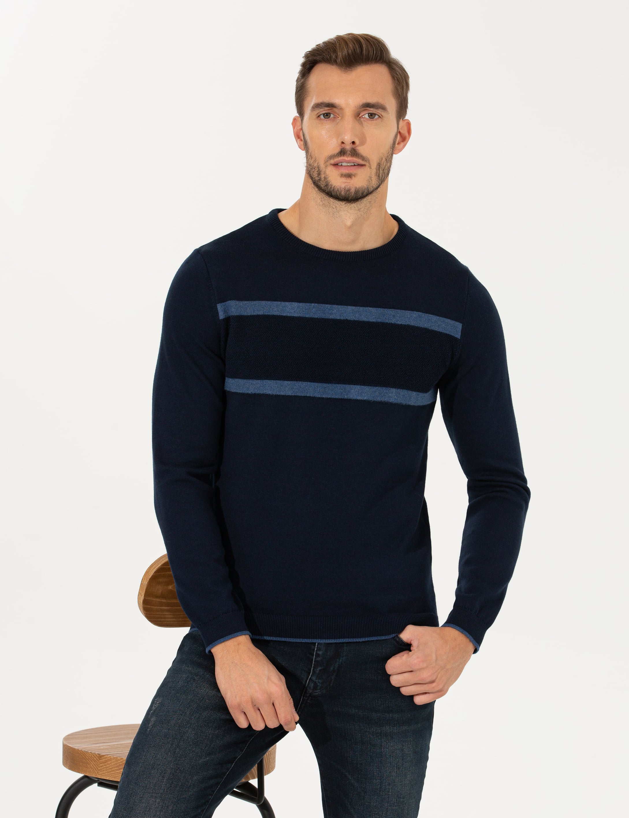 Pierre Cardin Lacivert Slim Fit Bisiklet Yaka Triko Kazak görsel 3