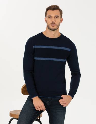Lacivert Slim Fit Bisiklet Yaka Triko Kazak