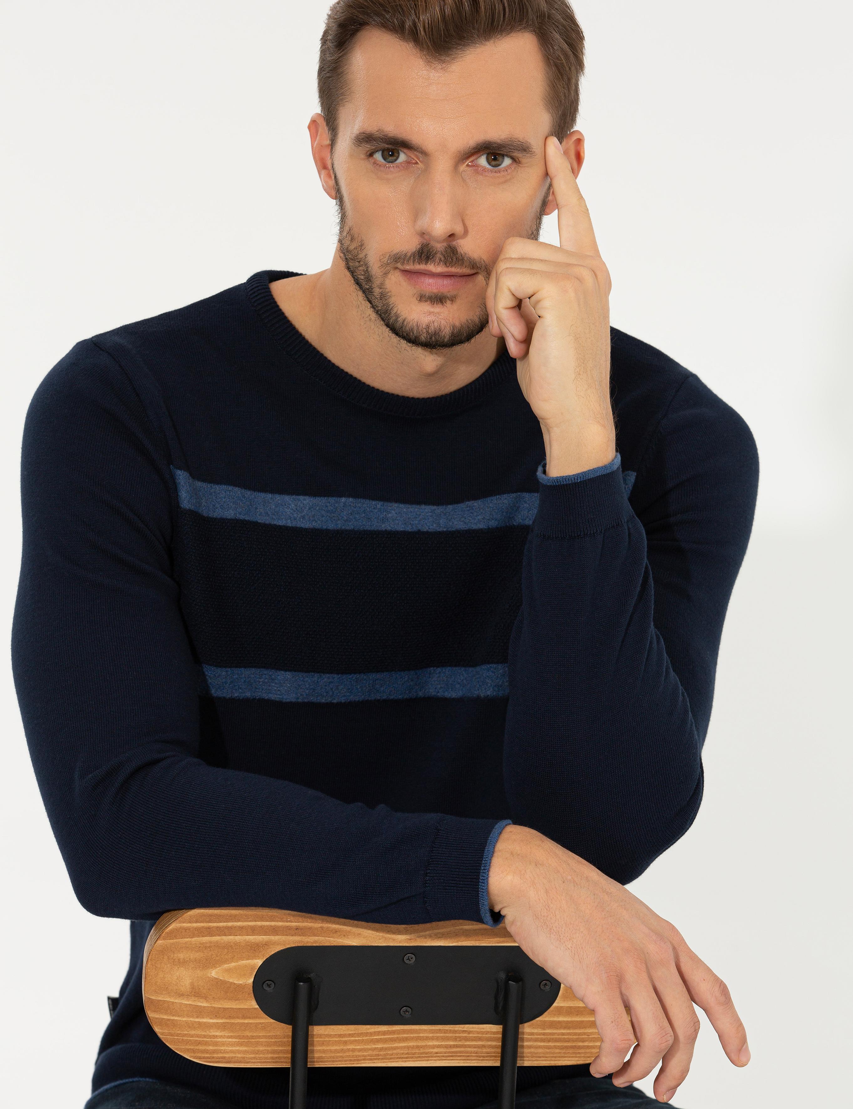 Lacivert Slim Fit Bisiklet Yaka Triko Kazak