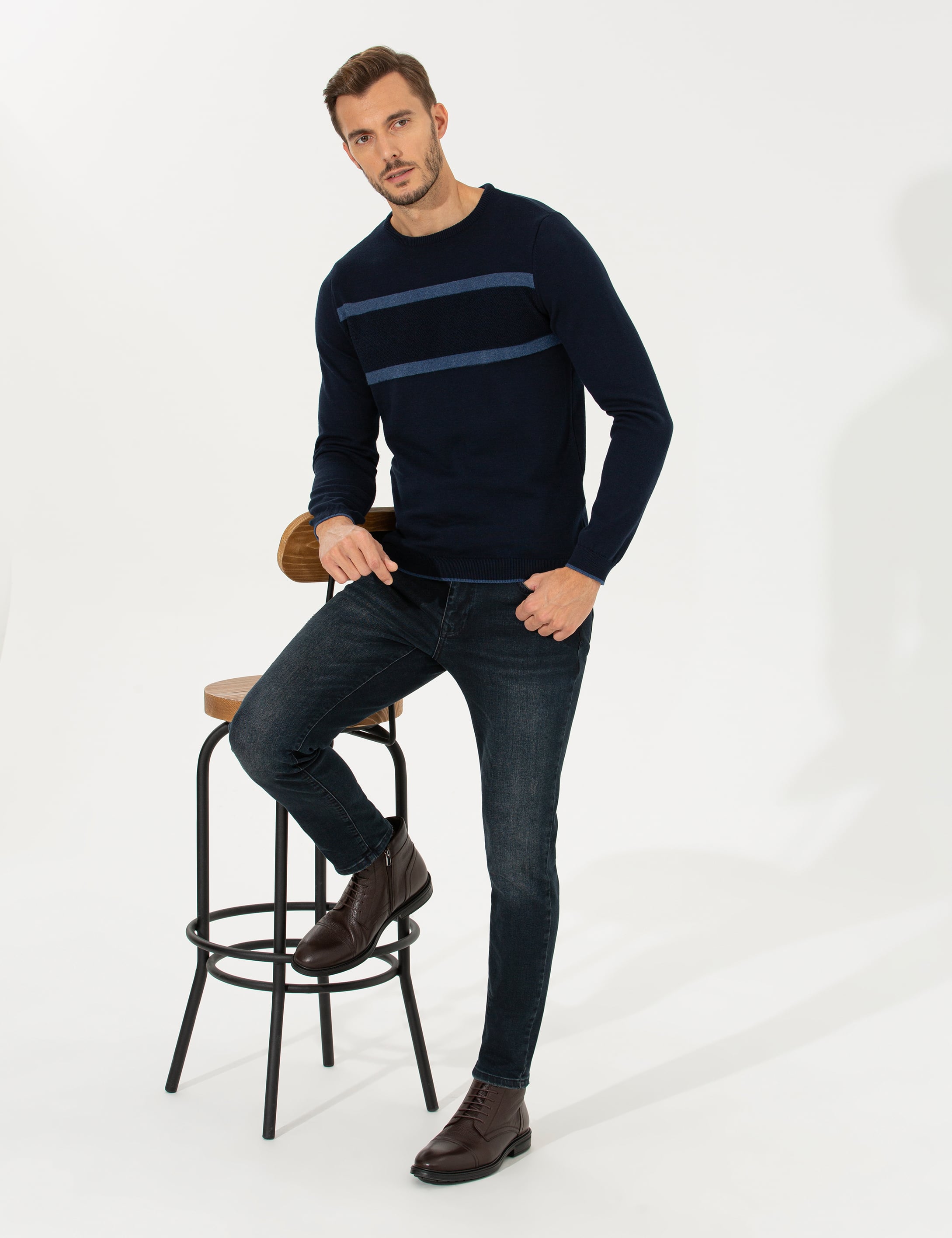 Pierre Cardin Lacivert Slim Fit Bisiklet Yaka Triko Kazak görsel 4