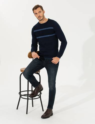 Lacivert Slim Fit Bisiklet Yaka Triko Kazak