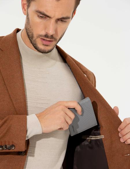 Erkek Gri Deri Cüzdan - 50267799002