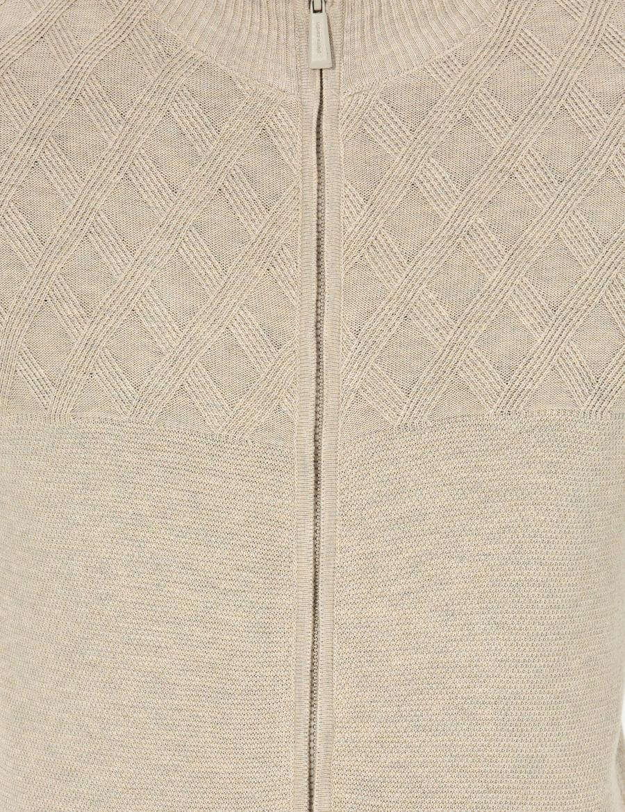 Kum Melanj Slim Fit Fermuarlı Triko Hırka