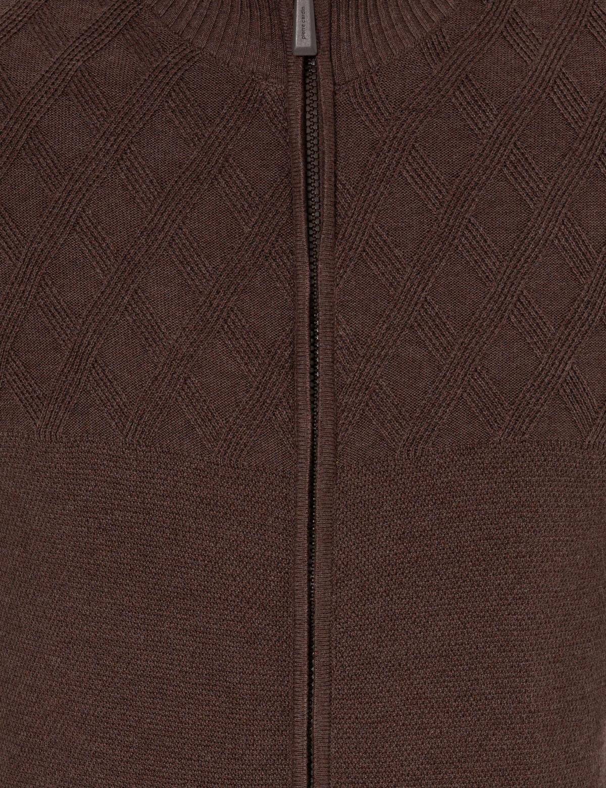 Açık Kahverengi Slim Fit Fermuarlı Triko Hırka - 50258802013