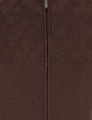 Açık Kahverengi Slim Fit Fermuarlı Triko Hırka