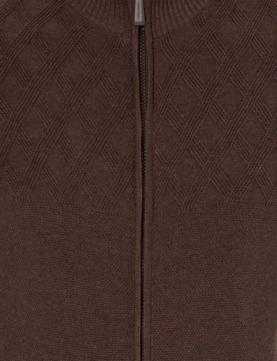 Açık Kahverengi Slim Fit Fermuarlı Triko Hırka