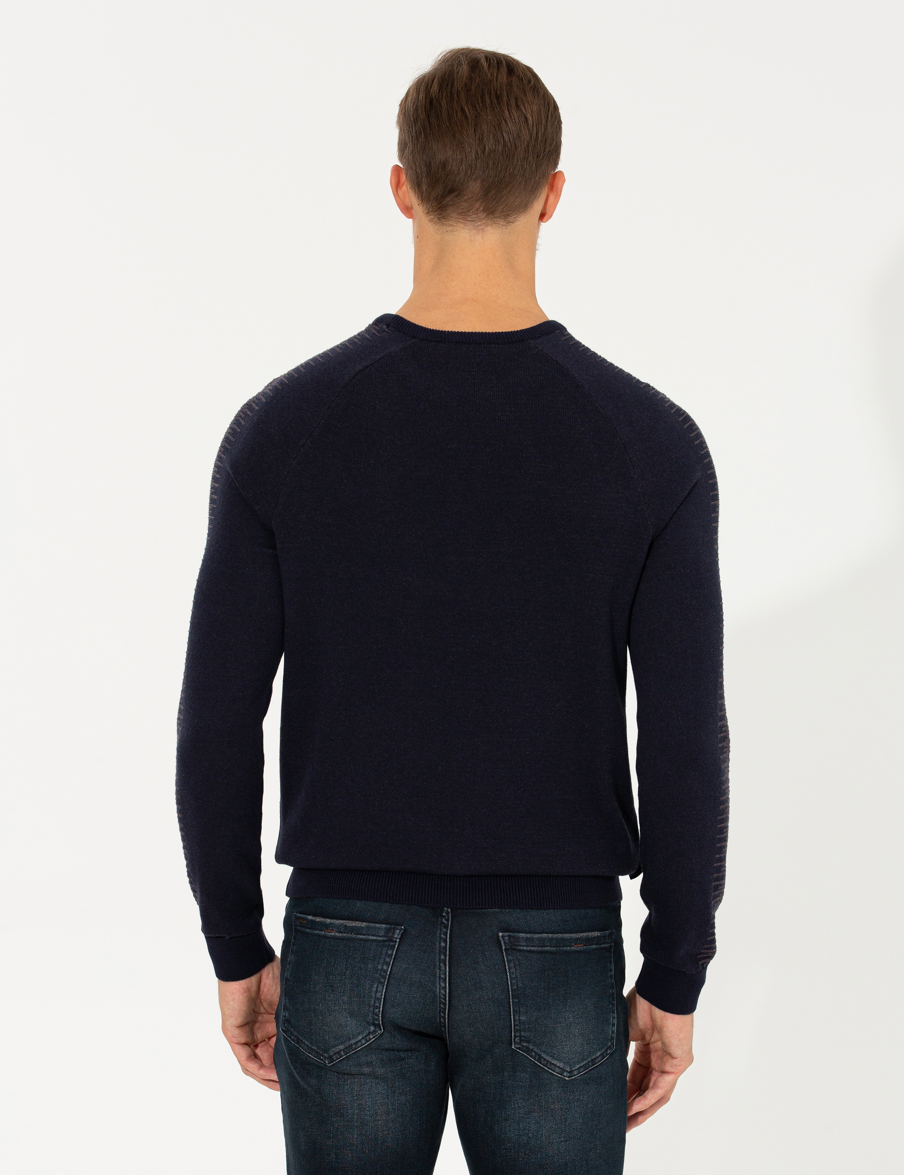 Lacivert Slim Fit Bisiklet Yaka Triko Kazak - Image 5