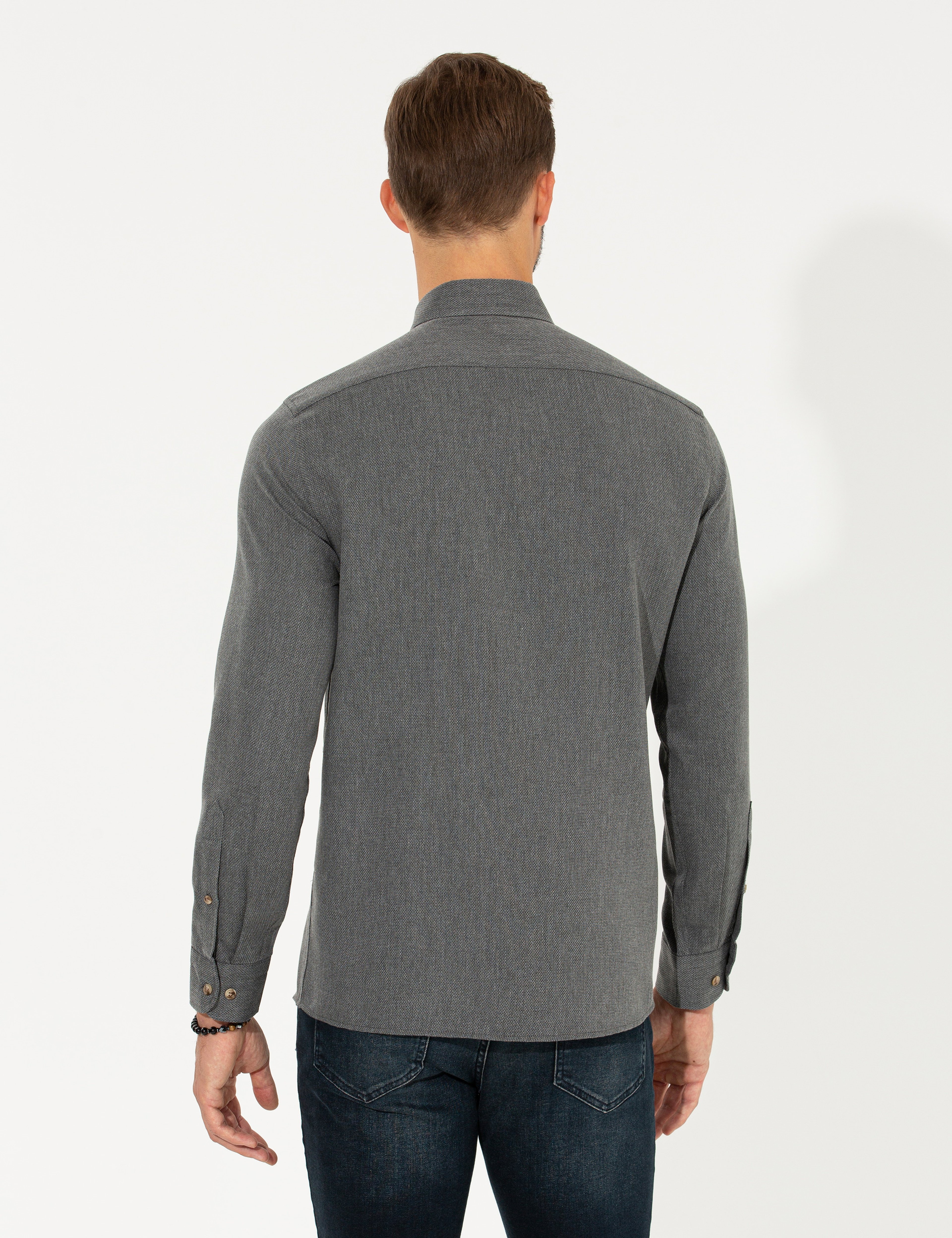 Siyah Slim Fit Uzun Kollu Gömlek - Image 5