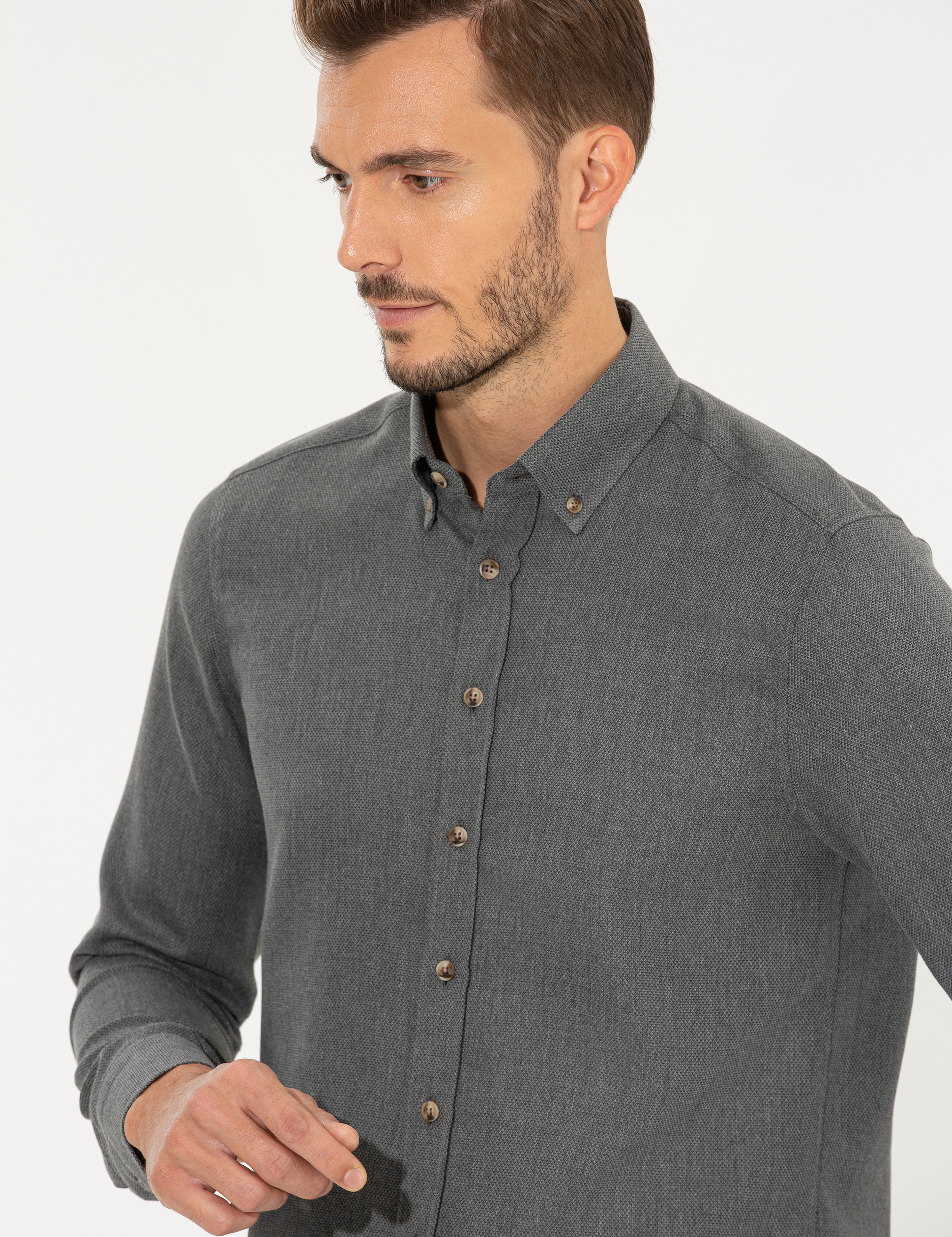 Siyah Slim Fit Uzun Kollu Gömlek - Image 2