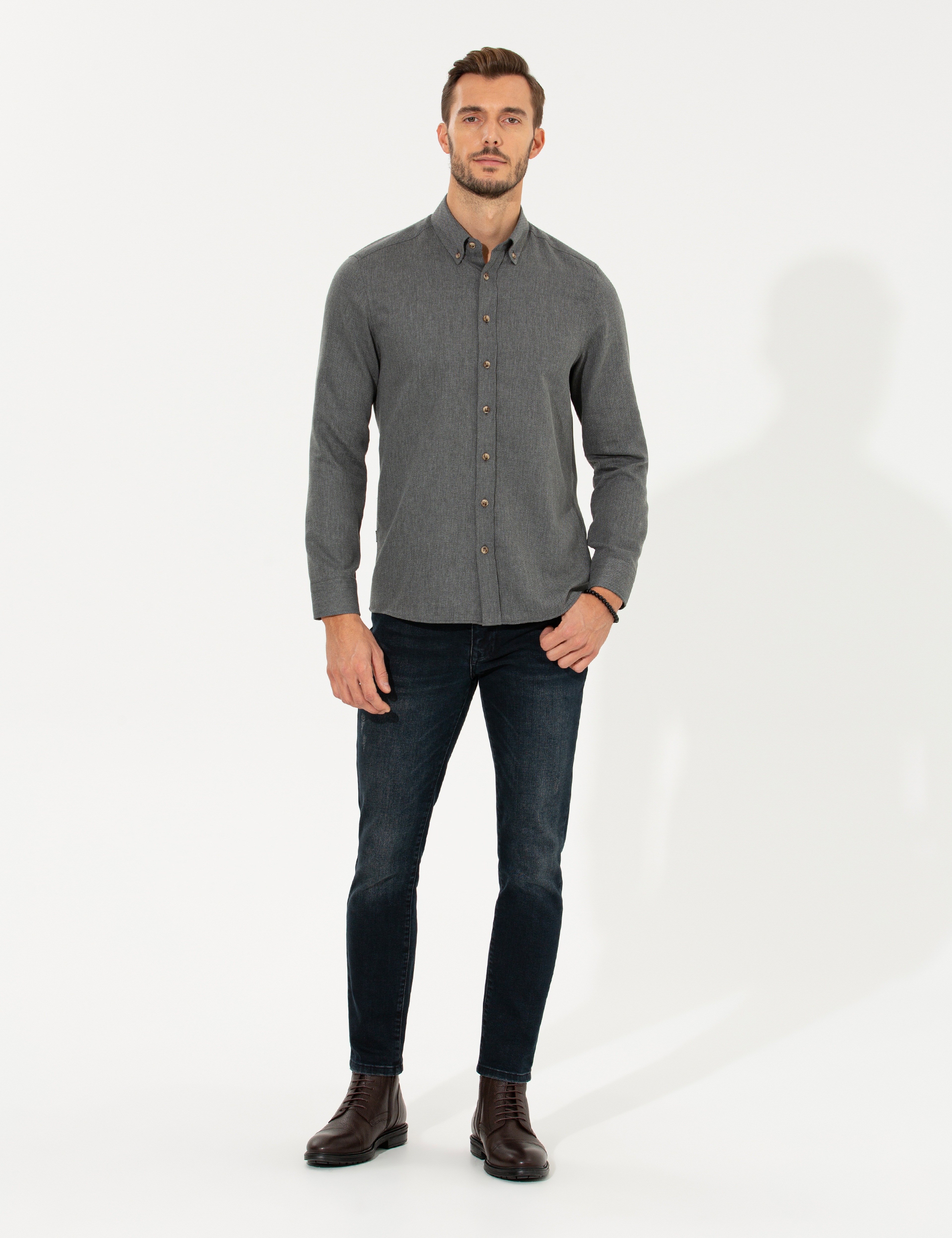 Siyah Slim Fit Uzun Kollu Gömlek - Image 4