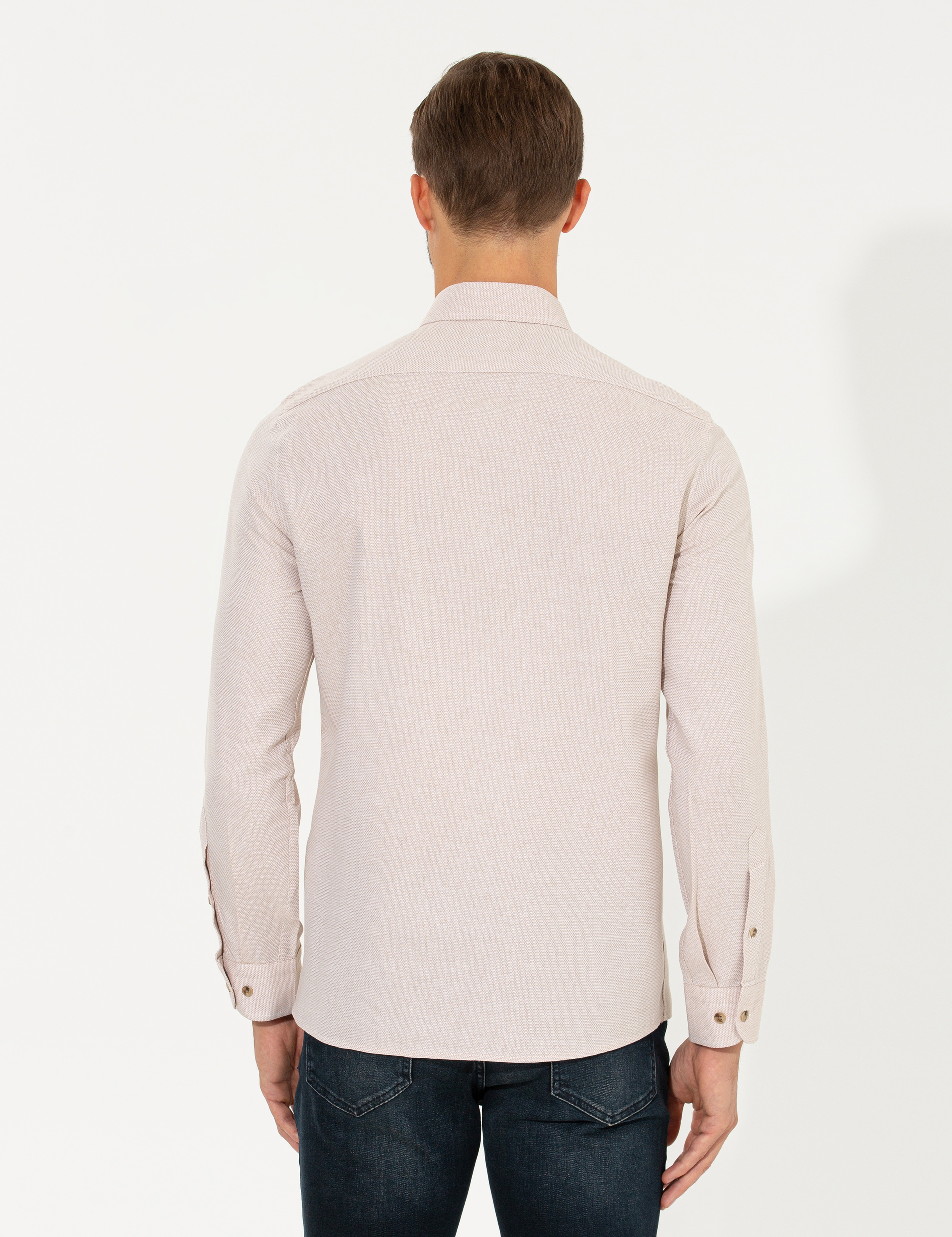 Bej Slim Fit Uzun Kollu Gömlek