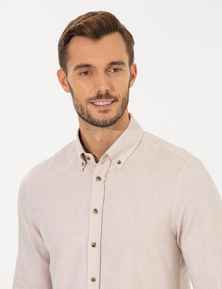 Bej Slim Fit Uzun Kollu Gömlek - 50261304028