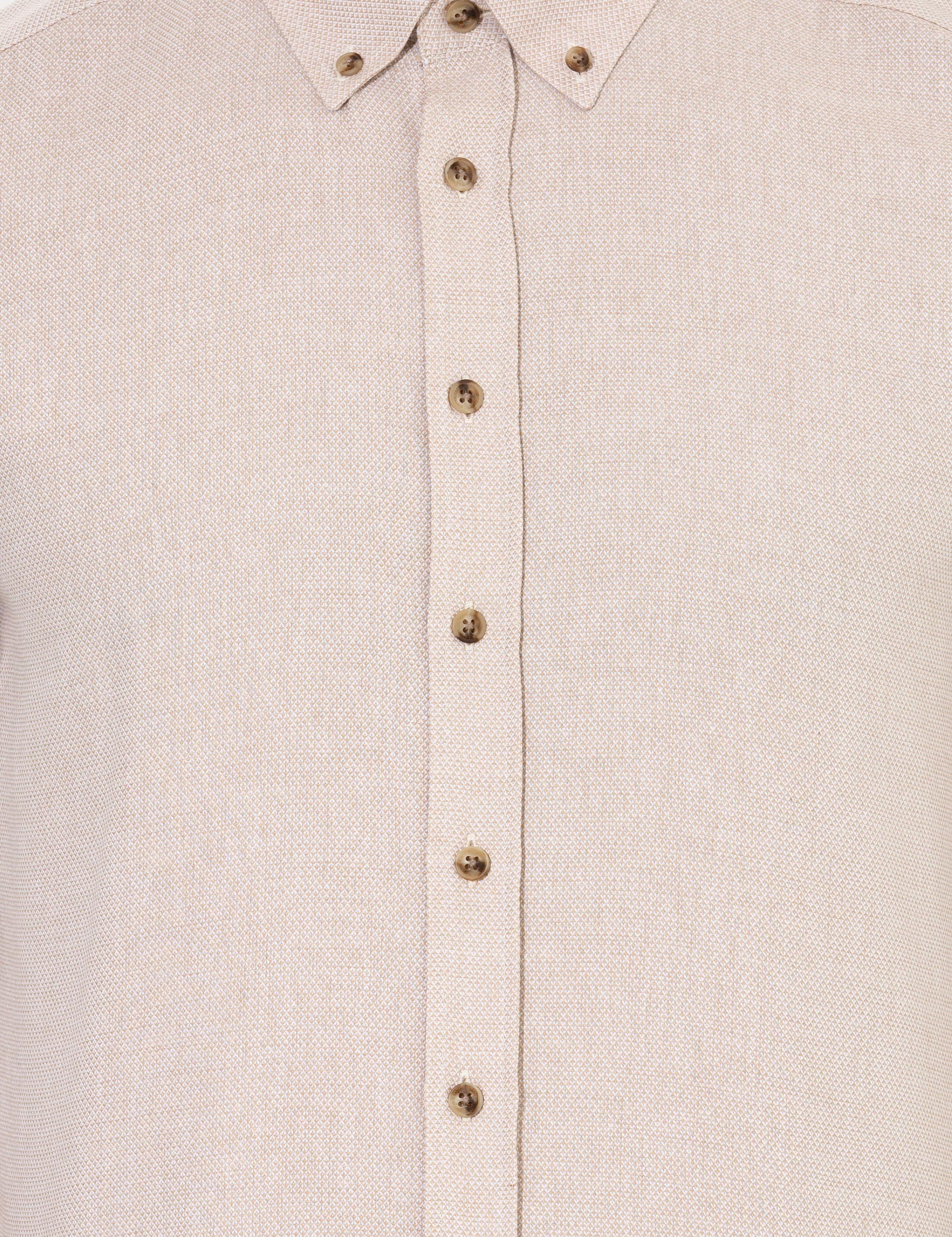 Bej Slim Fit Uzun Kollu Gömlek