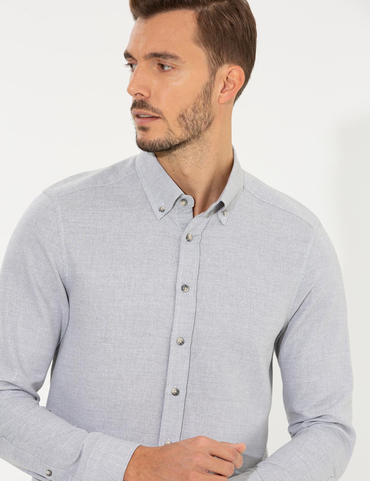 Gri Slim Fit Uzun Kollu Gömlek - 50261304060