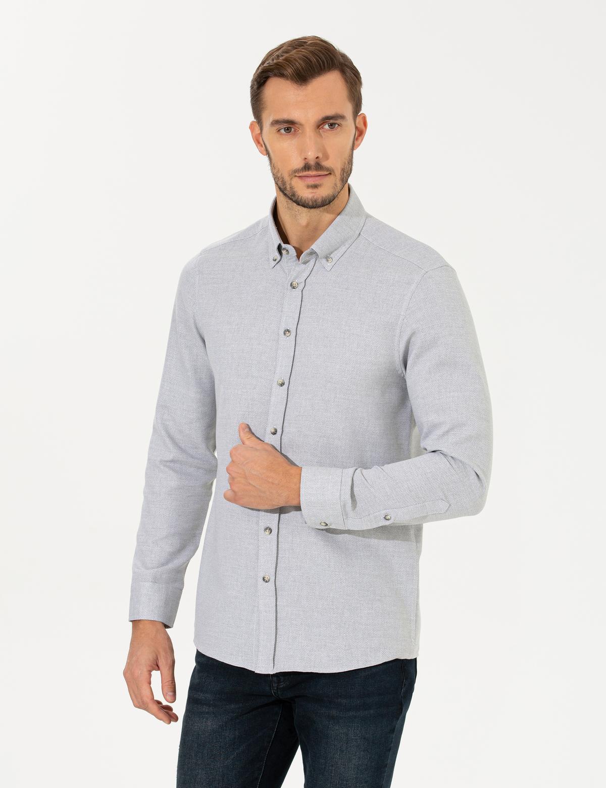 Gri Slim Fit Uzun Kollu Gömlek