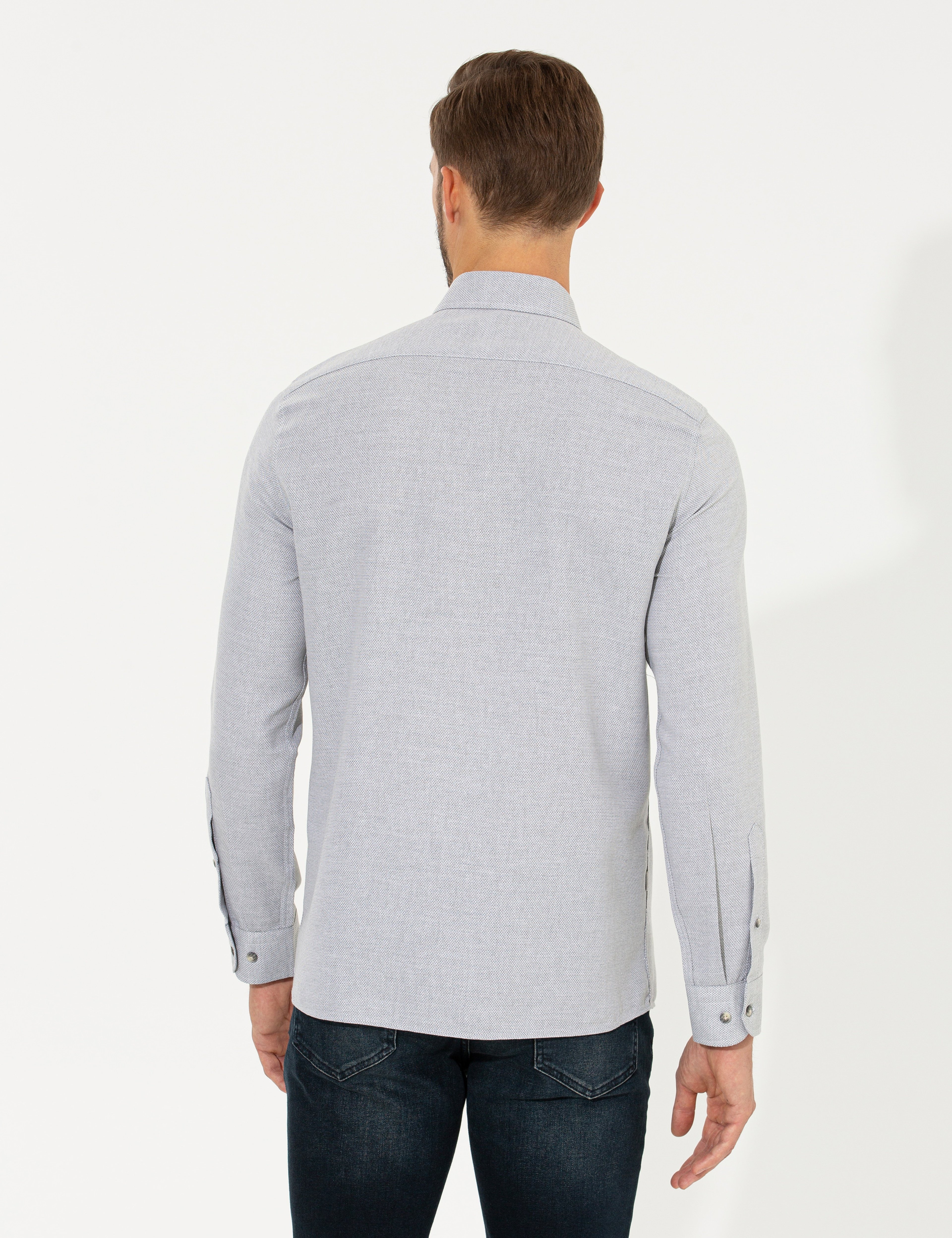 Gri Slim Fit Uzun Kollu Gömlek - Image 5
