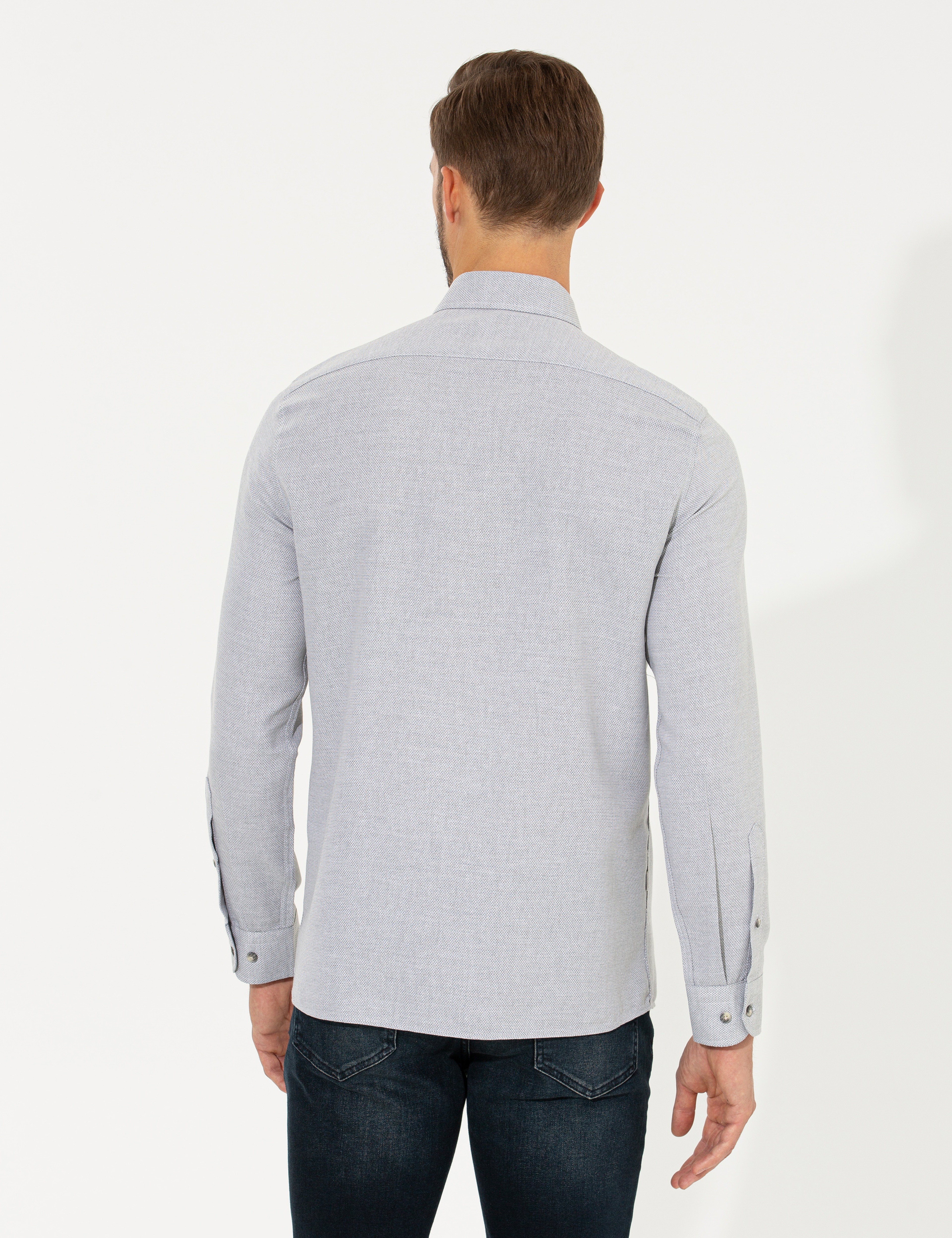 Gri Slim Fit Uzun Kollu Gömlek