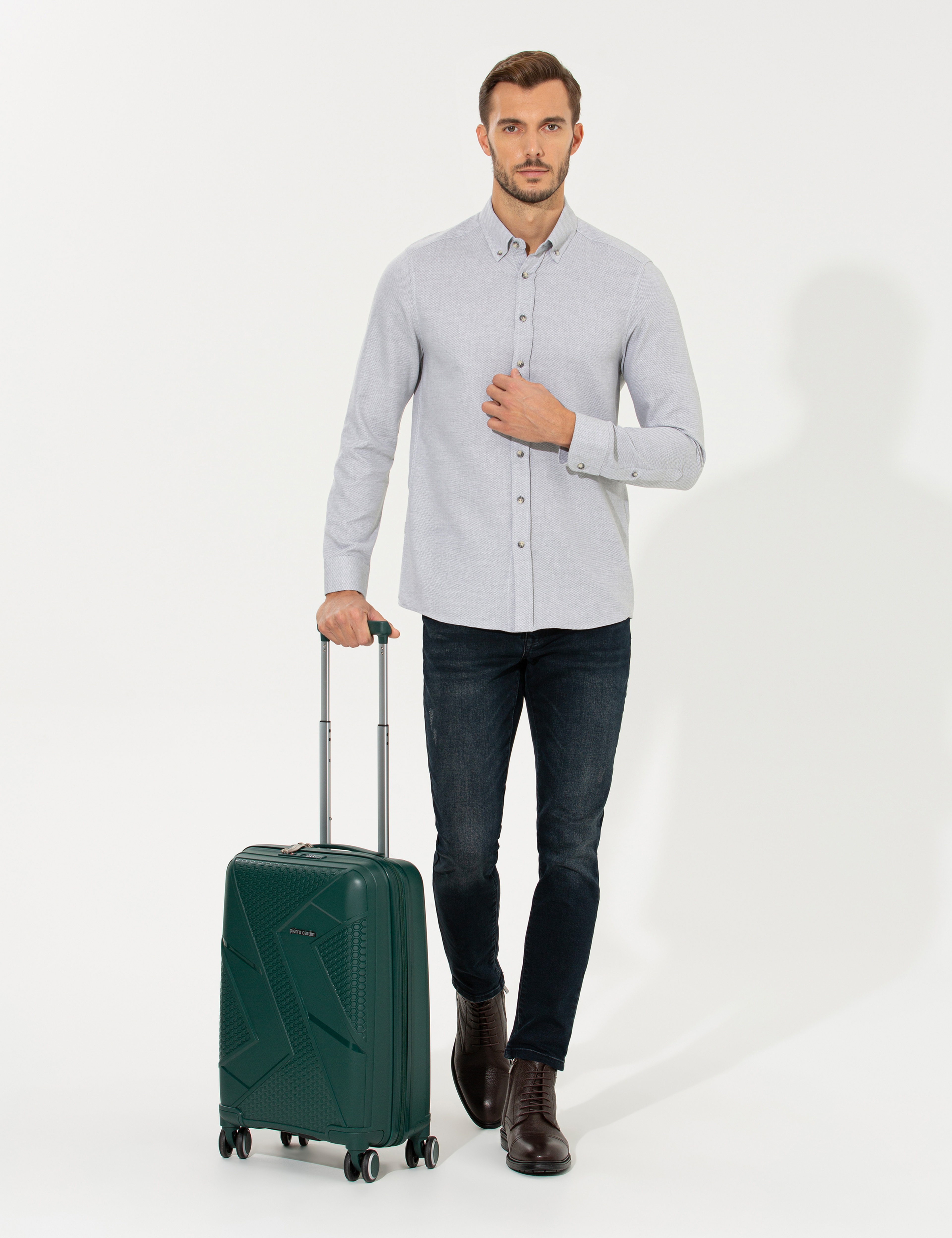 Gri Slim Fit Uzun Kollu Gömlek - Image 4