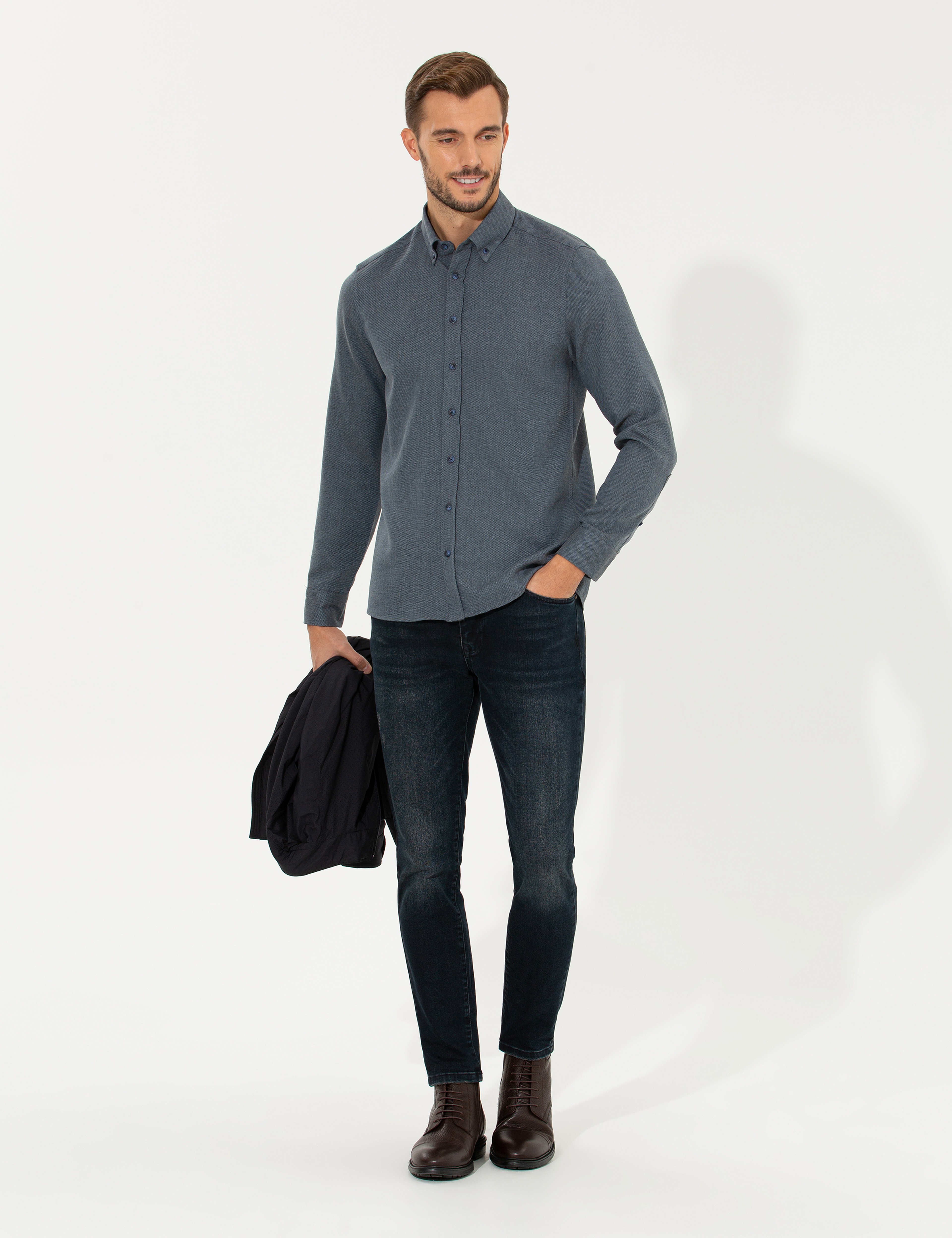 Lacivert Slim Fit Uzun Kollu Gömlek - Image 3