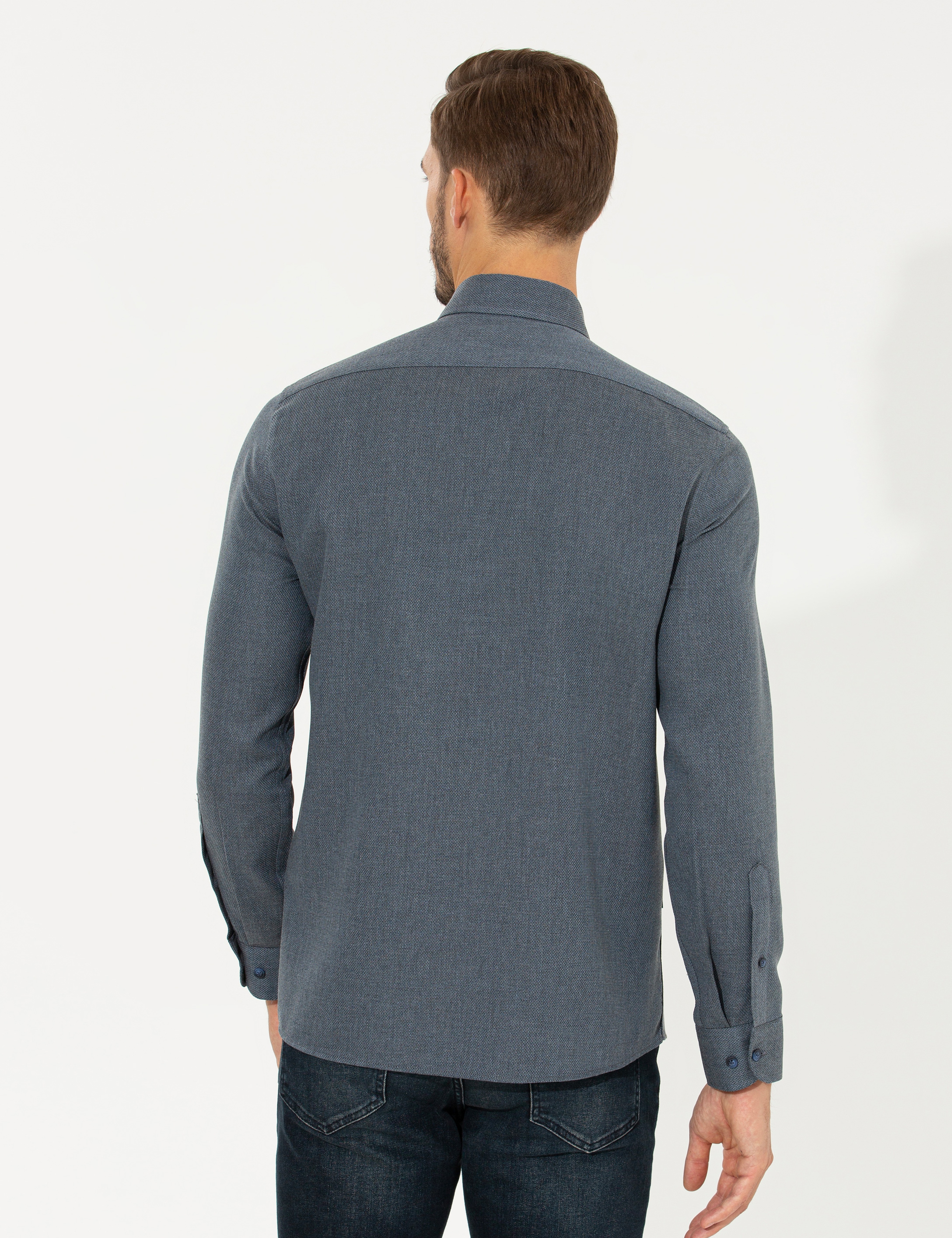 Lacivert Slim Fit Uzun Kollu Gömlek