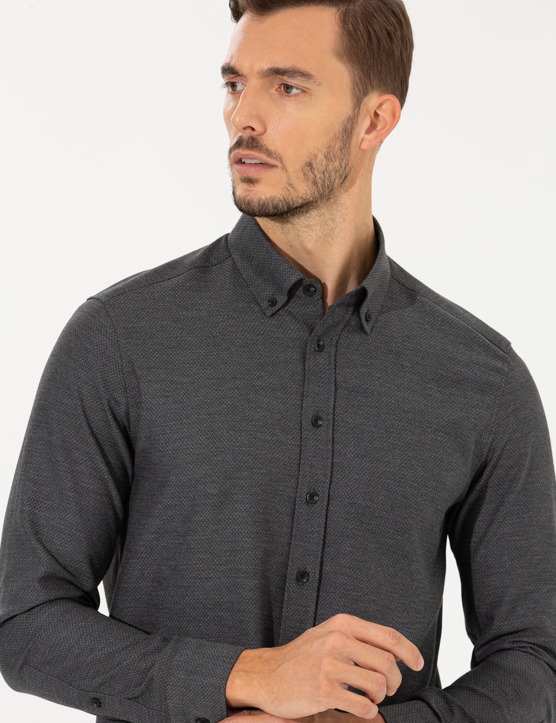 Siyah Regular Fit Uzun Kollu Gömlek - Image 4
