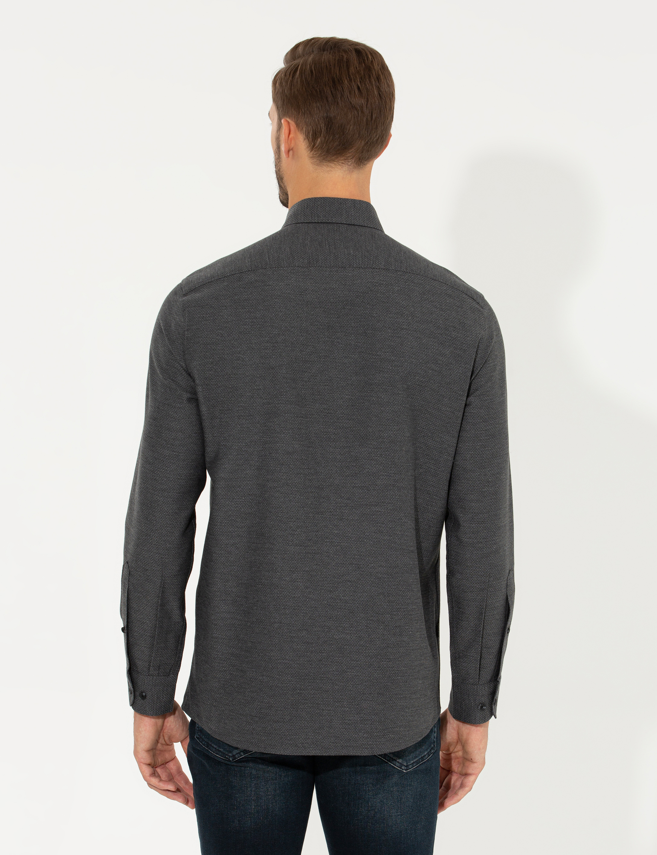 Siyah Regular Fit Uzun Kollu Gömlek - Image 5