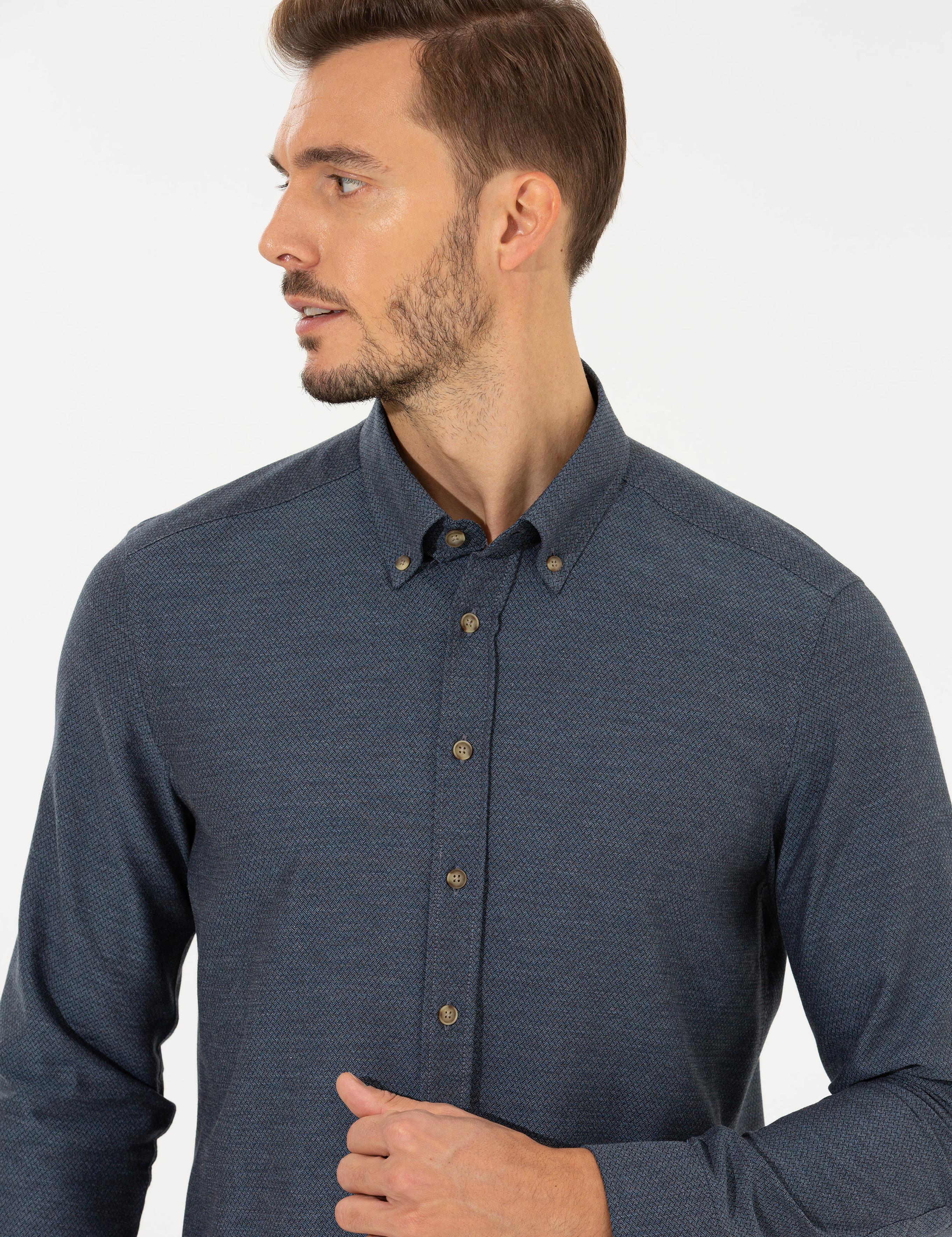 Lacivert Regular Fit Uzun Kollu Gömlek