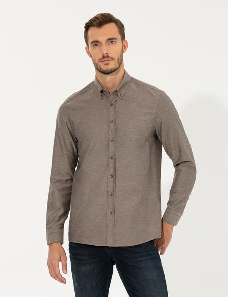 Kahverengi Regular Fit Uzun Kollu Gömlek - 50261305061