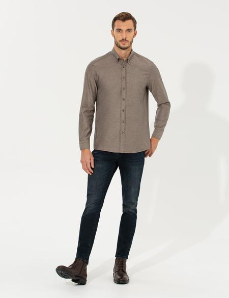 Kahverengi Regular Fit Uzun Kollu Gömlek - 50261305061