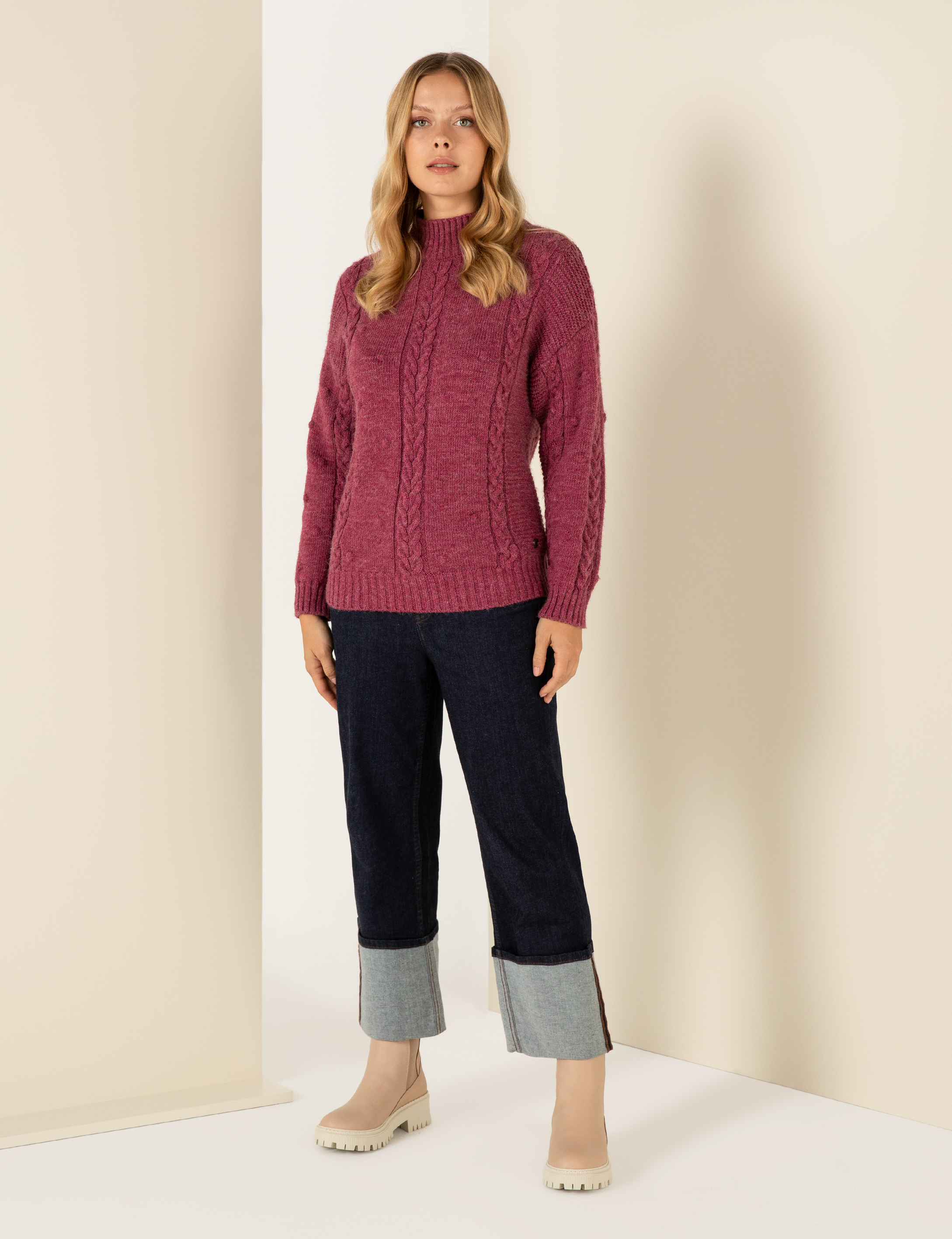 Gül Kurusu Comfort Fit Yarım Balıkçı Kazak - Image 4