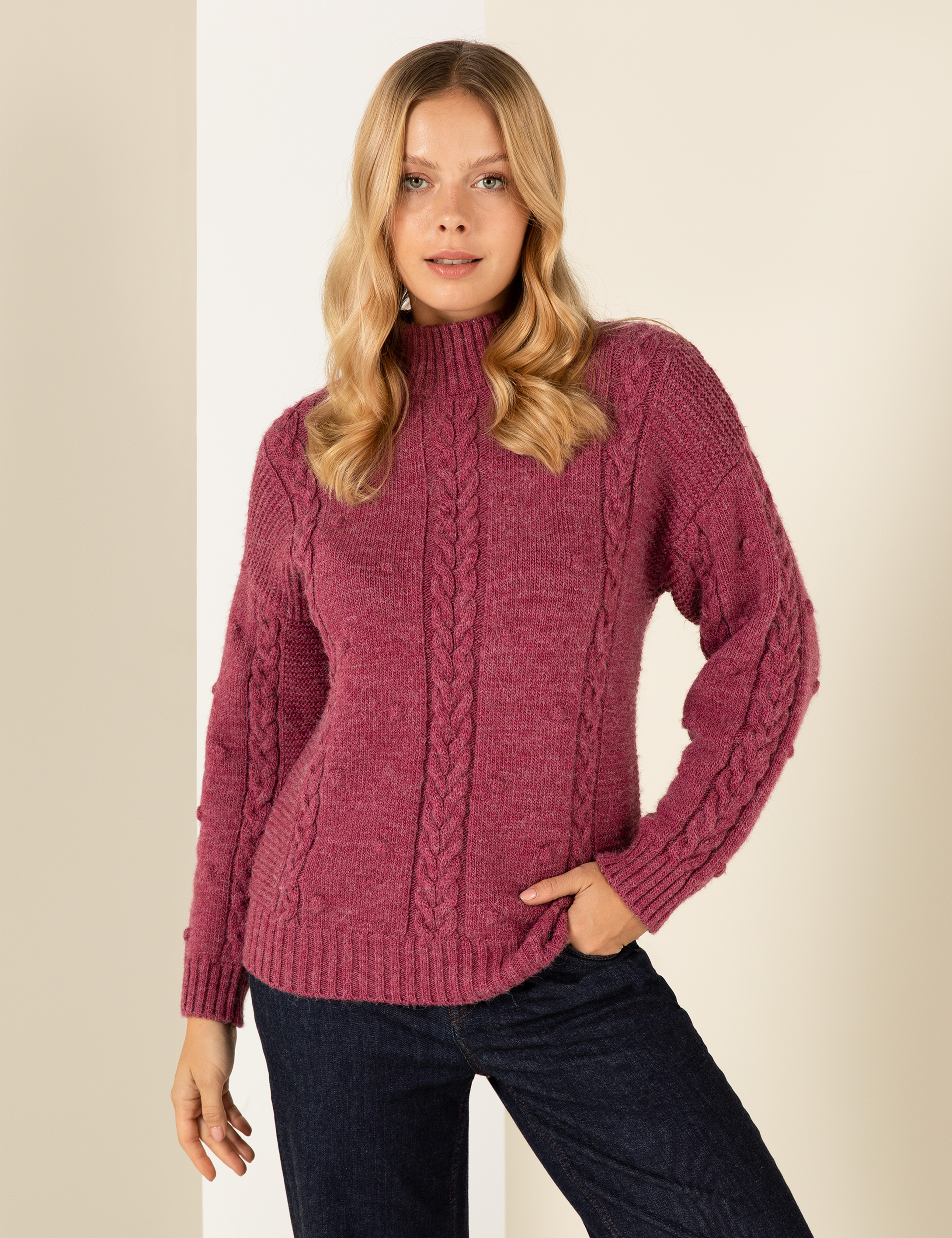 Gül Kurusu Comfort Fit Yarım Balıkçı Kazak - Image 3