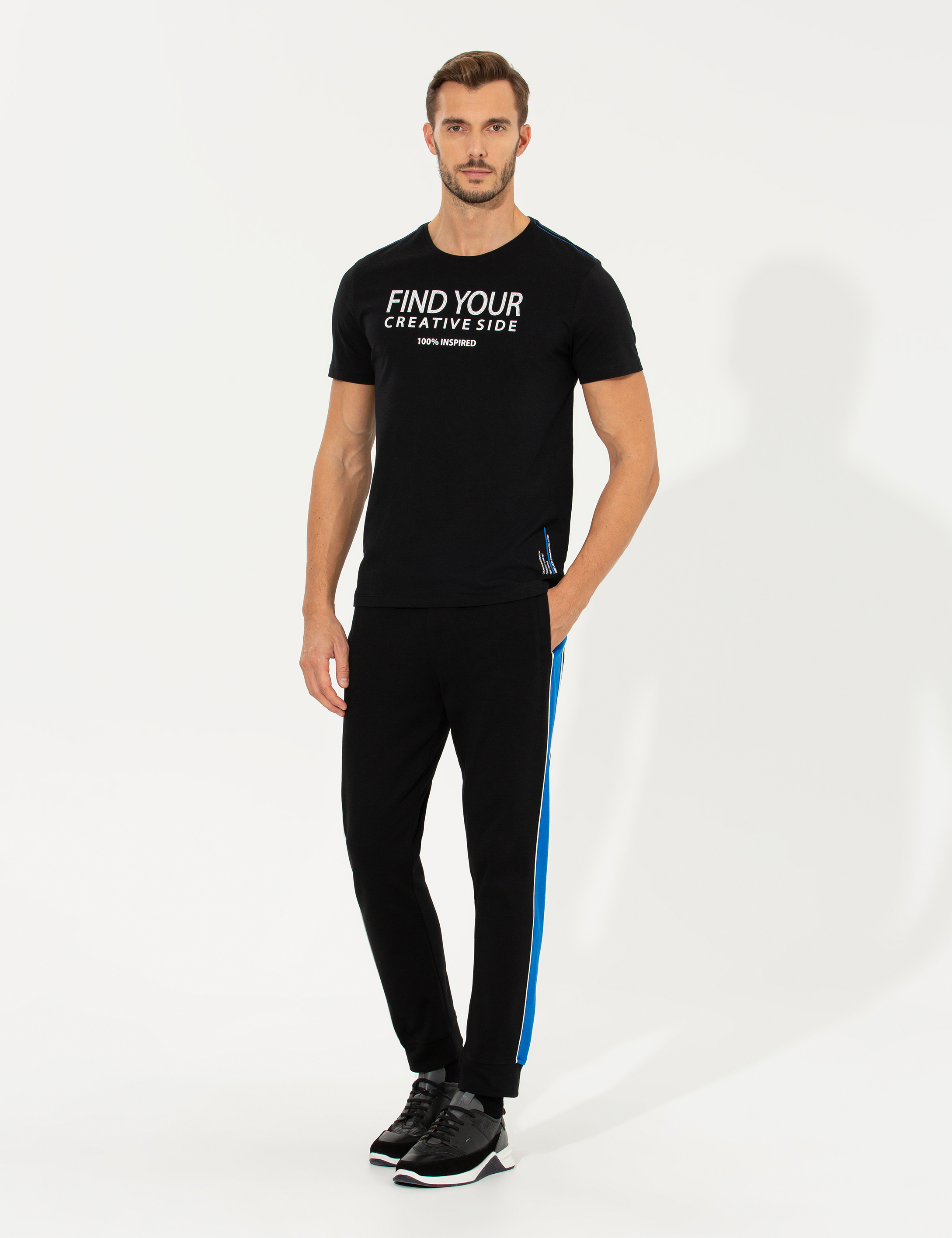 Siyah Slim Fit Bisiklet Yaka Tişört - Image 2