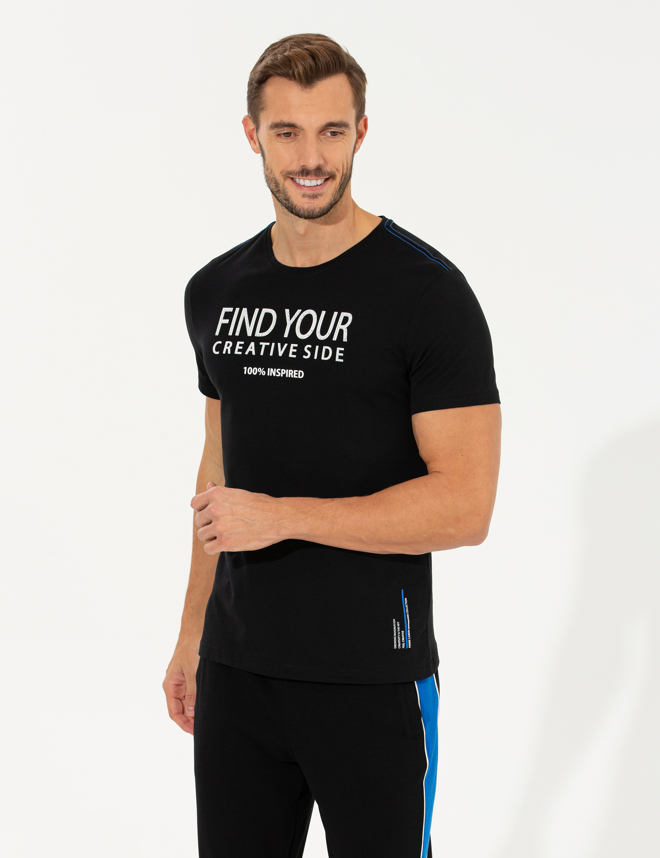 Siyah Slim Fit Bisiklet Yaka Tişört - Image 3