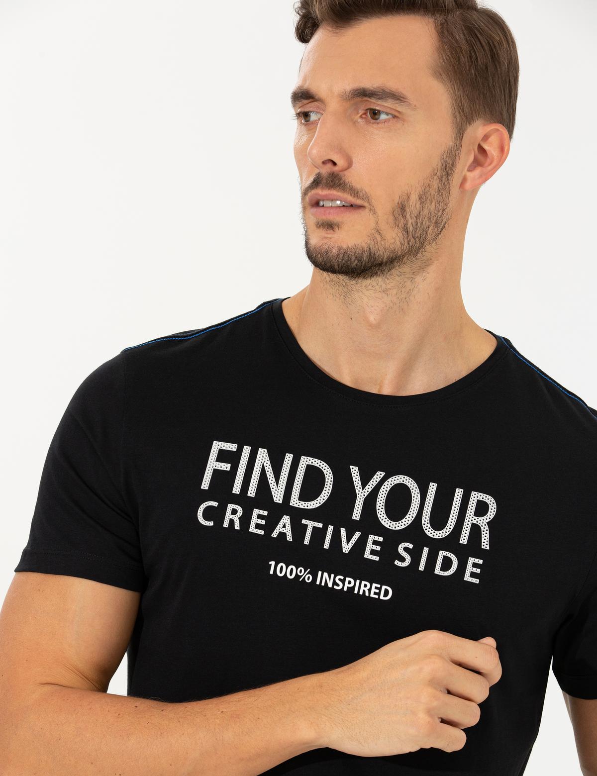 Siyah Slim Fit Bisiklet Yaka Tişört - 50258449028