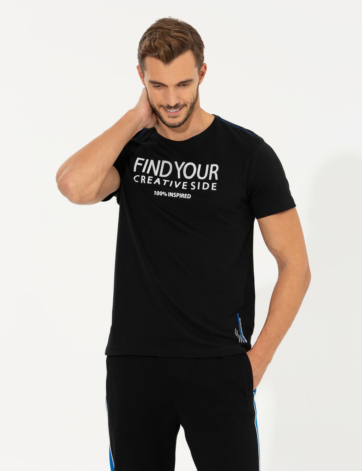 Siyah Slim Fit Bisiklet Yaka Tişört