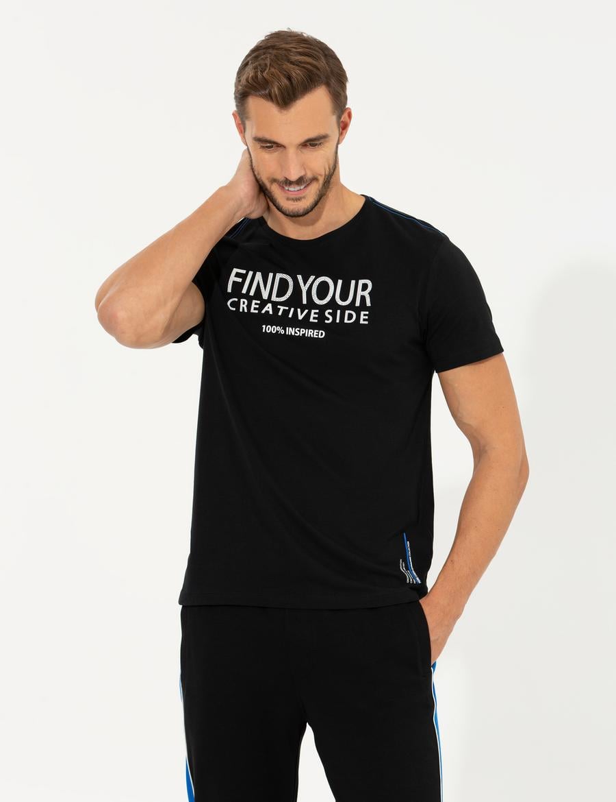 Siyah Slim Fit Bisiklet Yaka Tişört