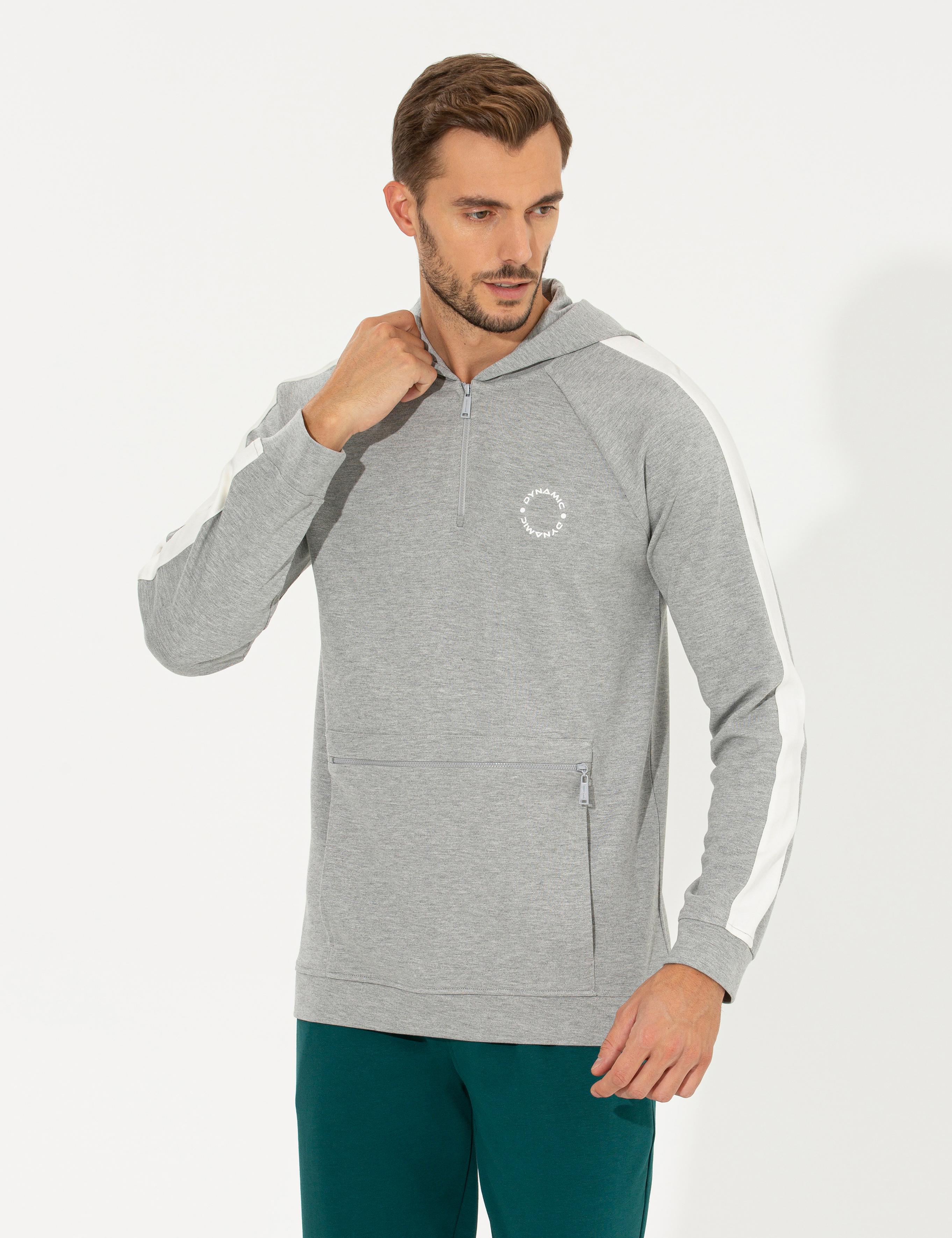 Açık Gri Melanj Regular Fit Kapüşonlu Sweatshirt