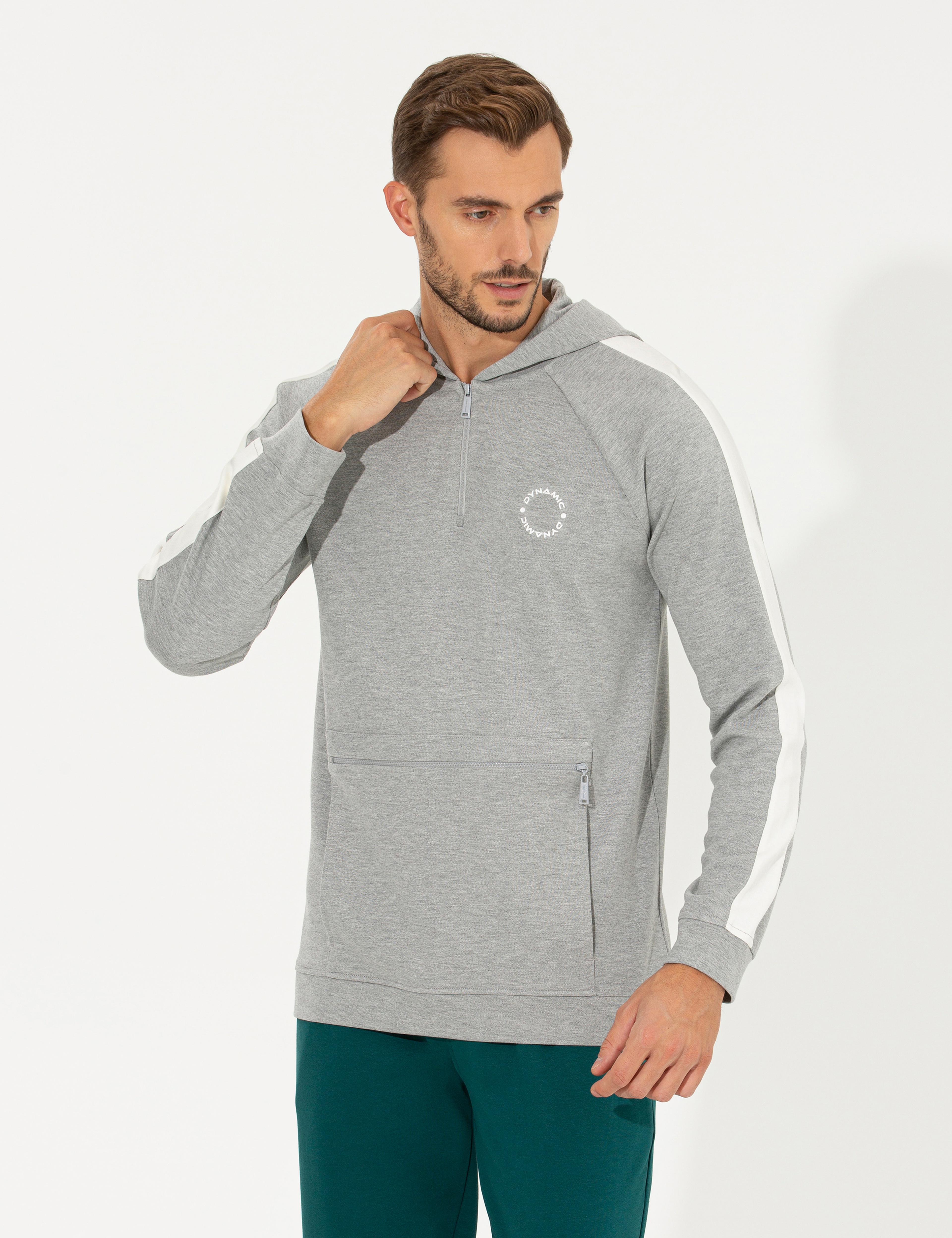 Açık Gri Melanj Regular Fit Kapüşonlu Sweatshirt - Image 3