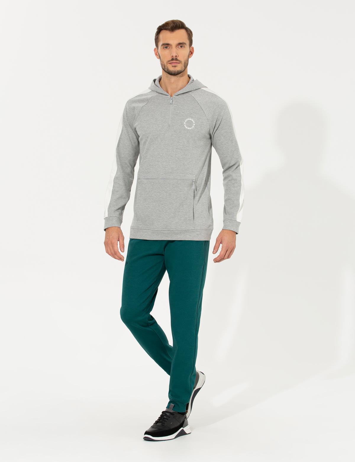 Açık Gri Melanj Regular Fit Kapüşonlu Sweatshirt - 50258445014