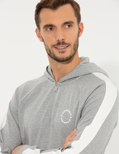 Açık Gri Melanj Regular Fit Kapüşonlu Sweatshirt - 50258445014