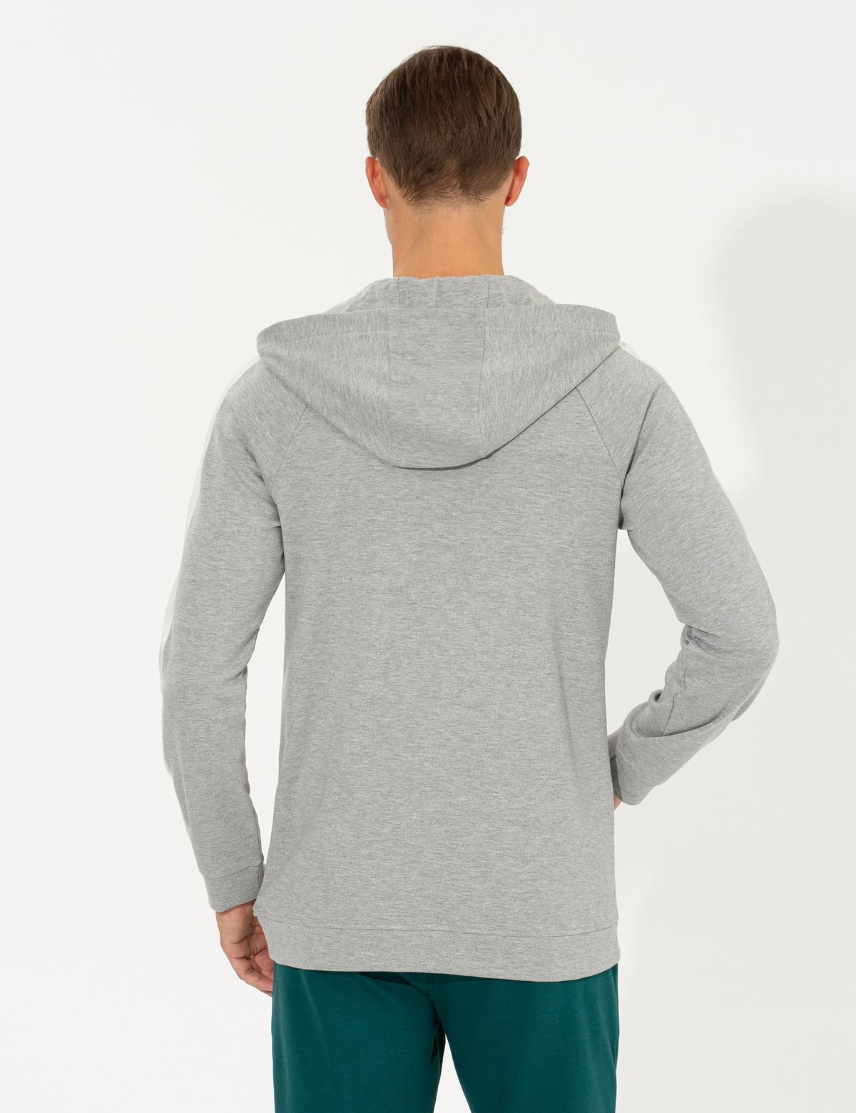 Açık Gri Melanj Regular Fit Kapüşonlu Sweatshirt - 50258445014