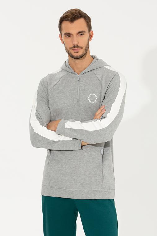Açık Gri Melanj Regular Fit Kapüşonlu Sweatshirt