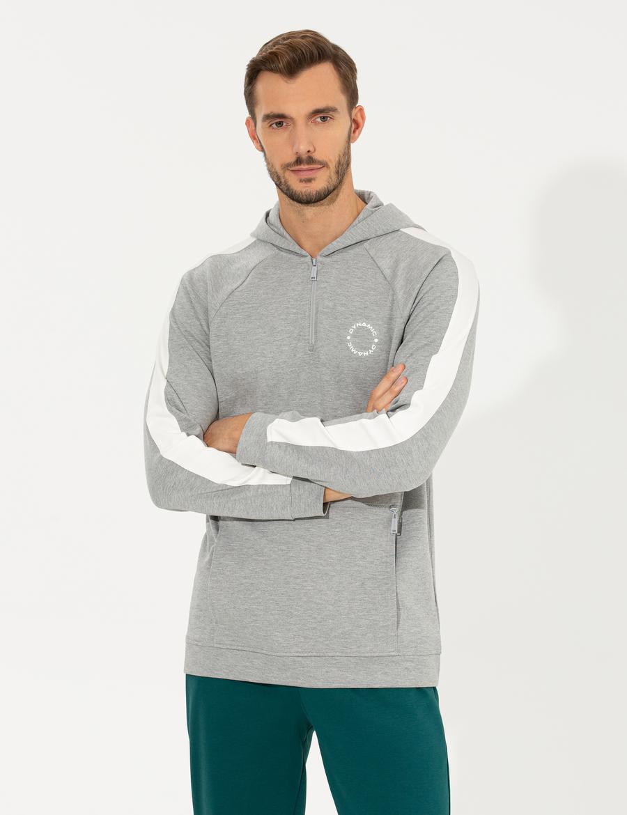 Açık Gri Melanj Regular Fit Kapüşonlu Sweatshirt
