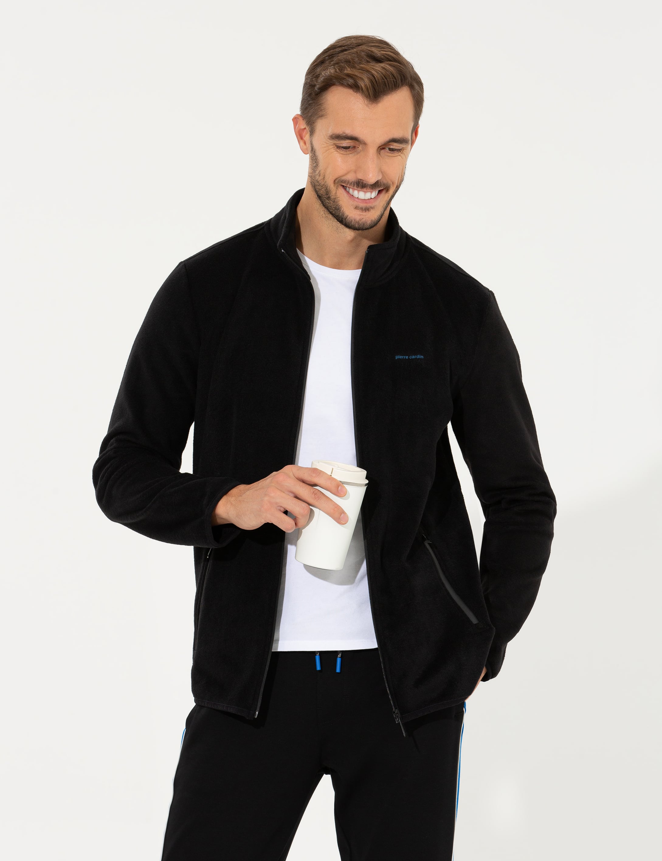 Siyah Regular Fit Polar Hırka - Image 1