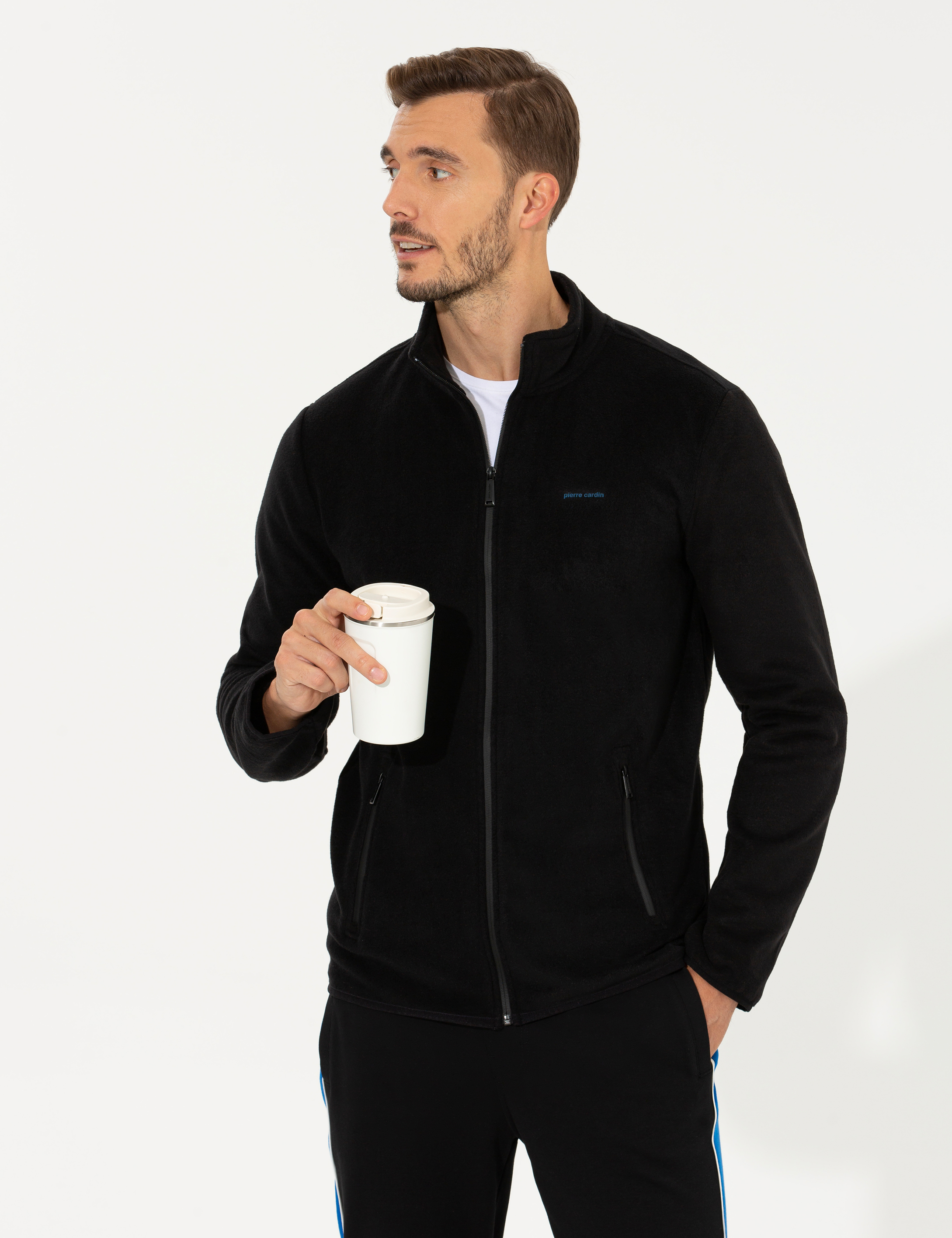 Siyah Regular Fit Polar Hırka - Image 3