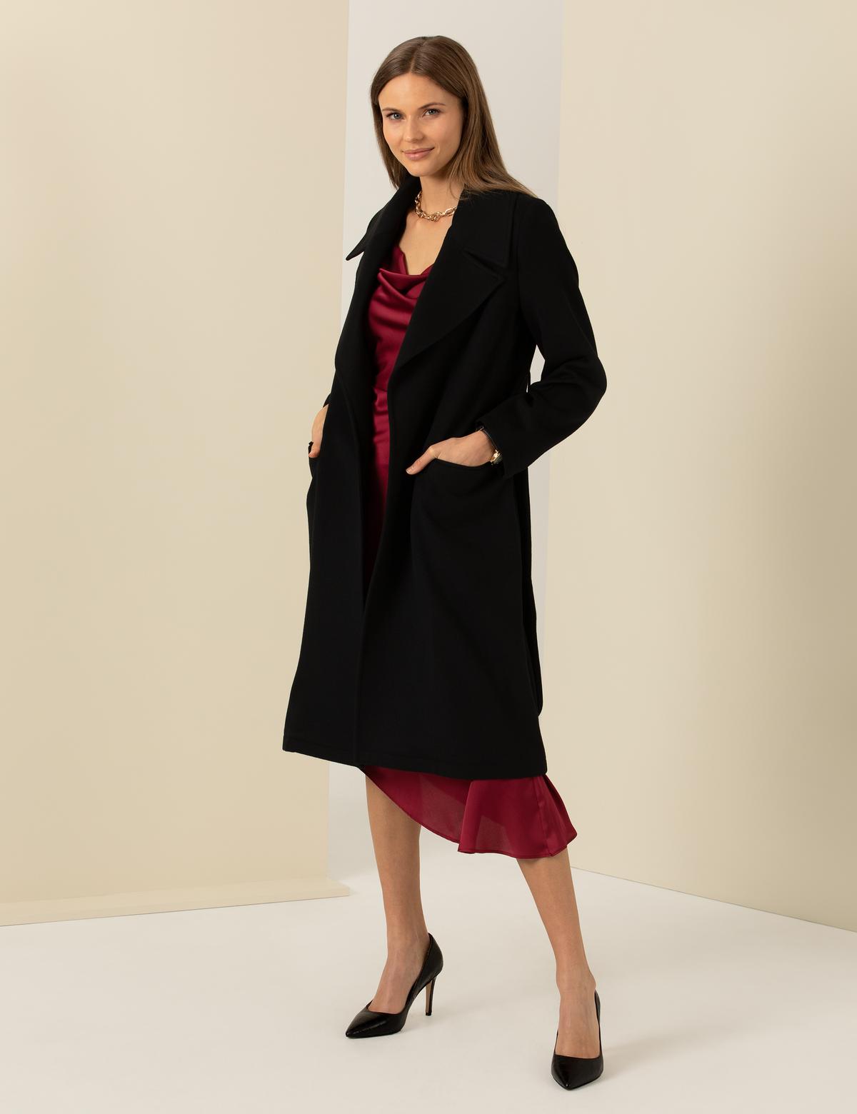 Siyah Regular Fit Kaşe Kaban - 50254212025