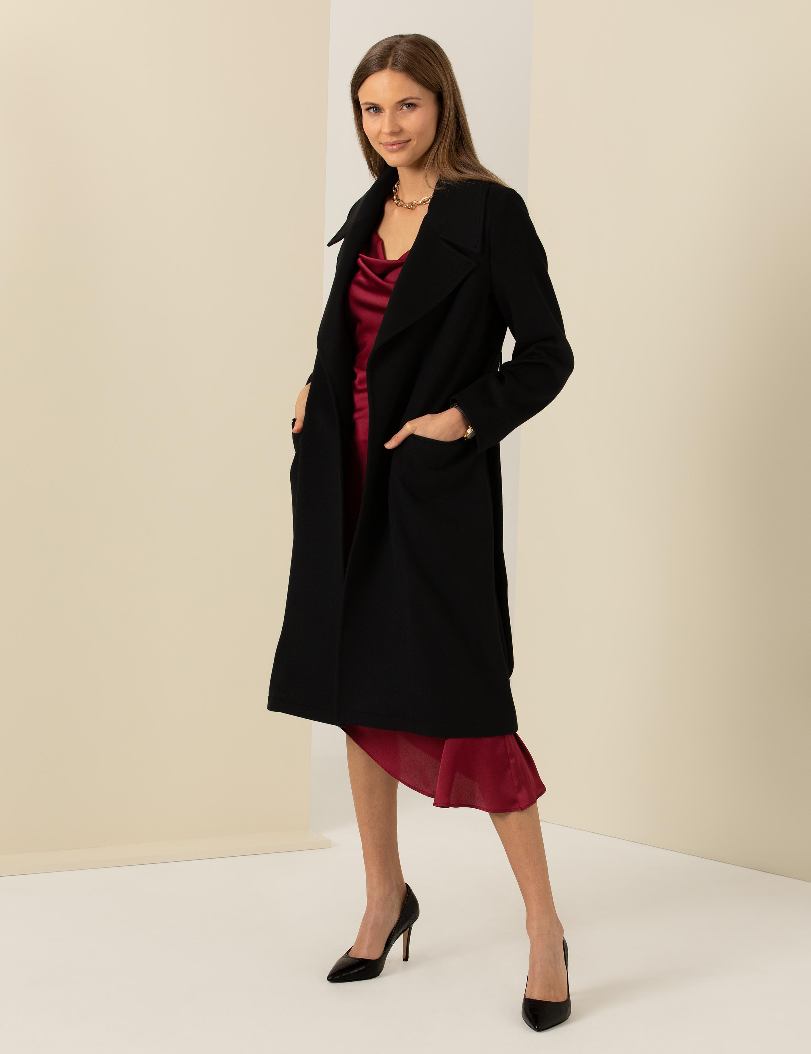 Siyah Regular Fit Kaşe Kaban