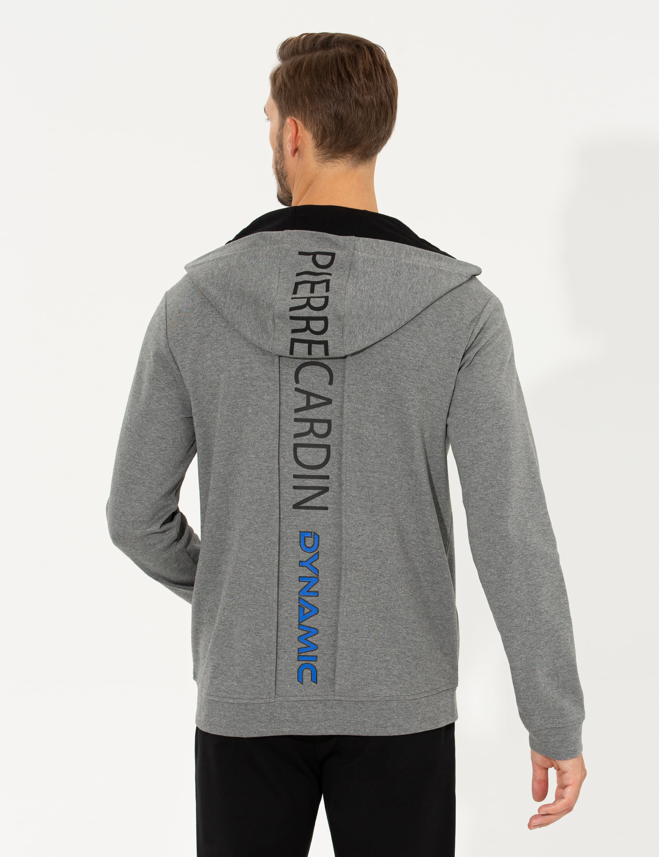 Pierre Cardin Gri Melanj Kapüşonlu Sweatshirt görsel 5