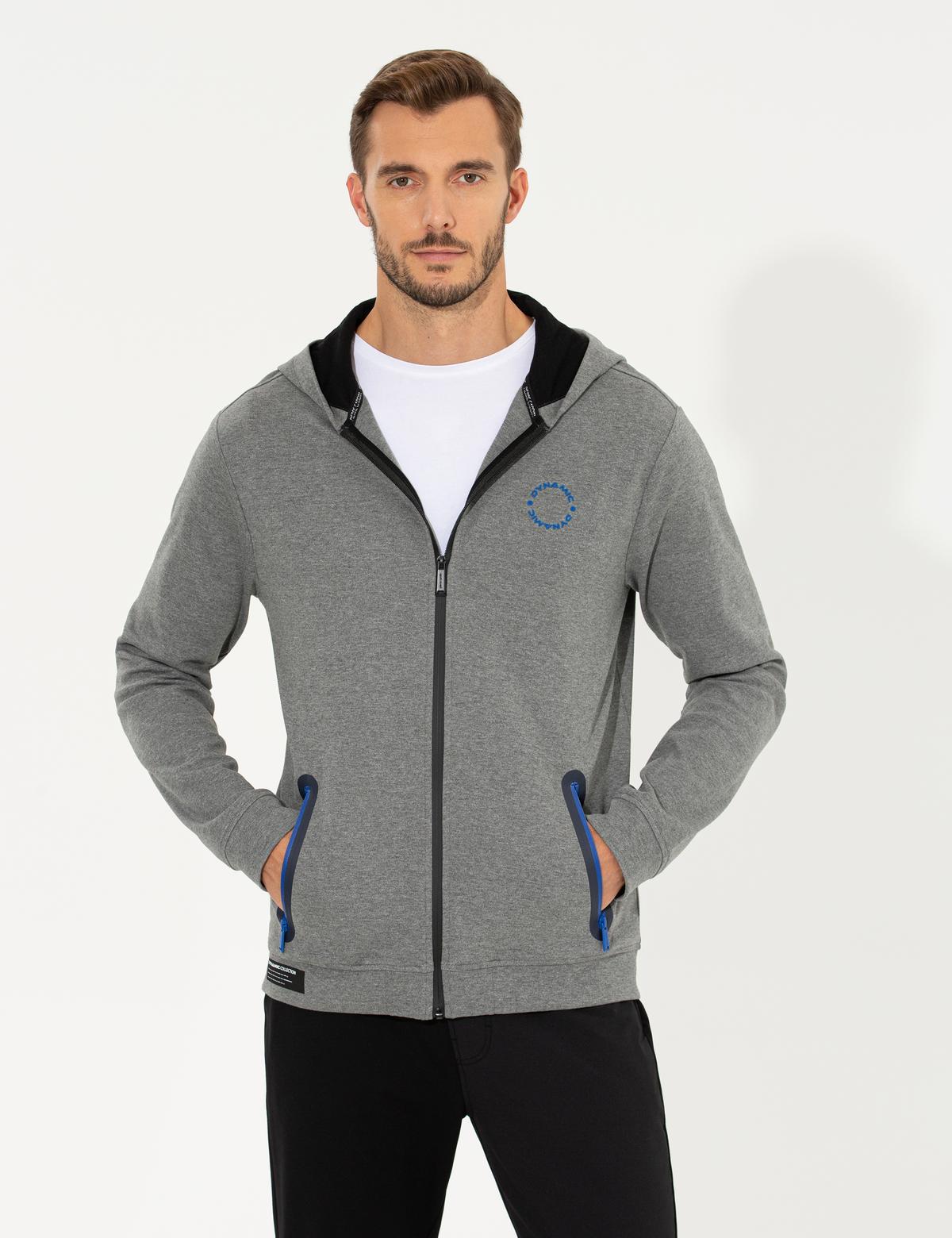 Gri Melanj Kapüşonlu Sweatshirt - 50258336006