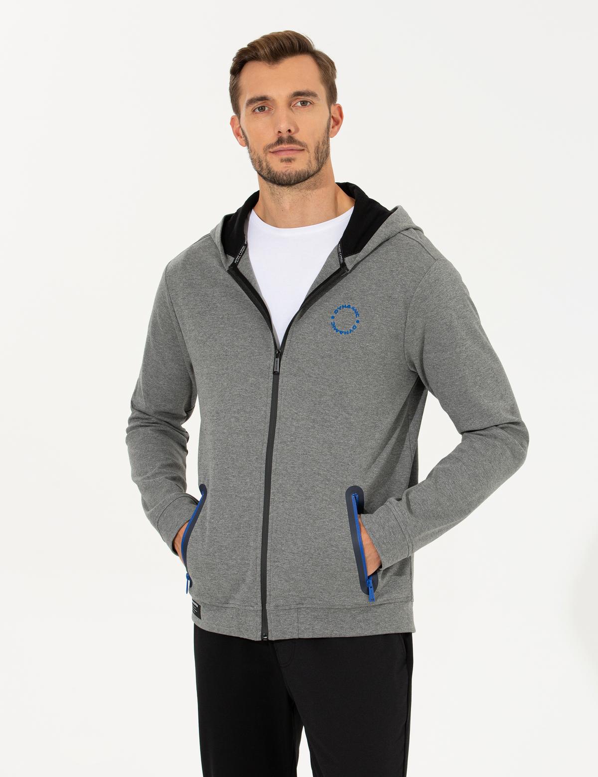 Gri Melanj Kapüşonlu Sweatshirt